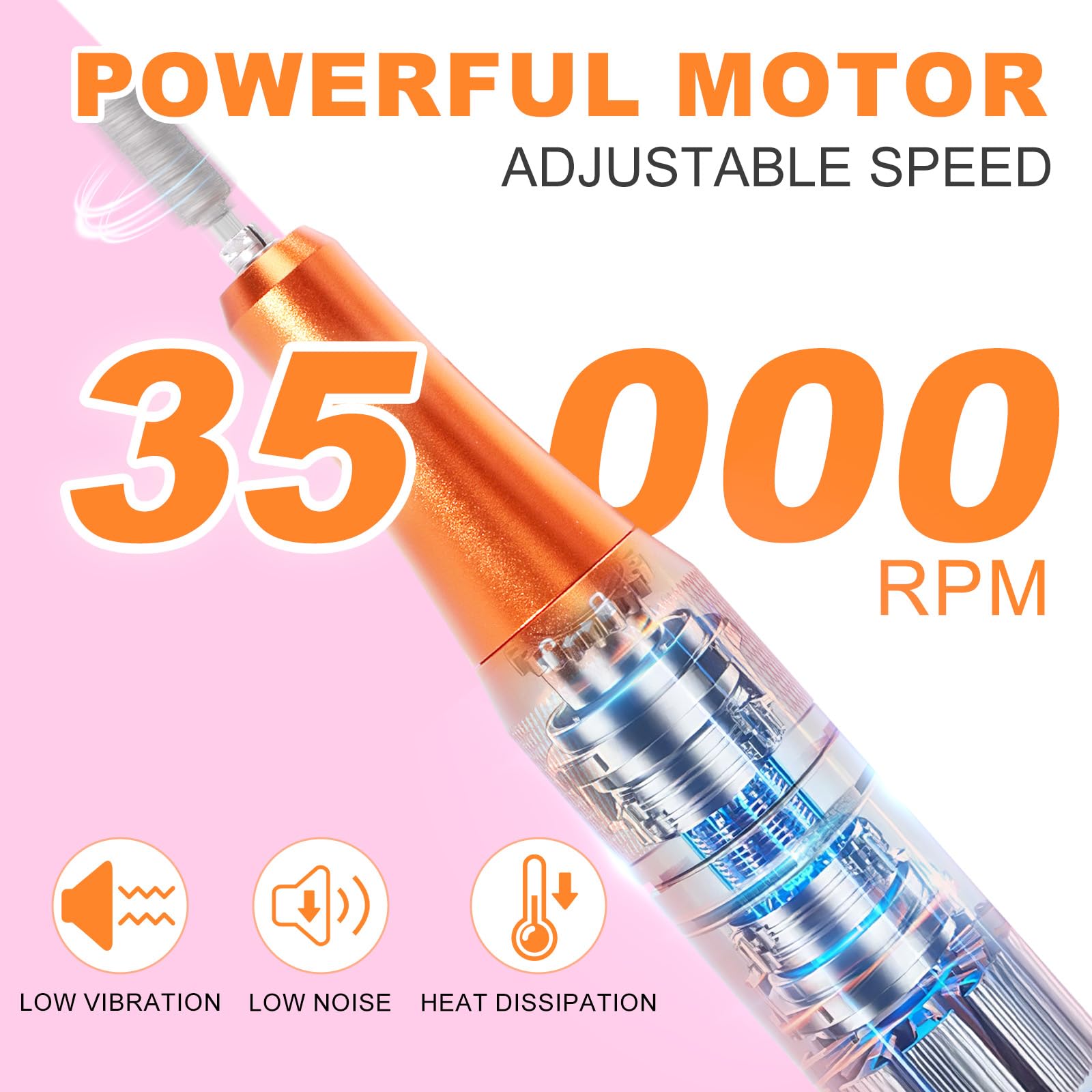 Mekk Cordless Nail Drill Professional E Filer For Nails,Electric Nail File,35000Rpm Rechargeable Nail Drill Anti-Shaking Nail Dr