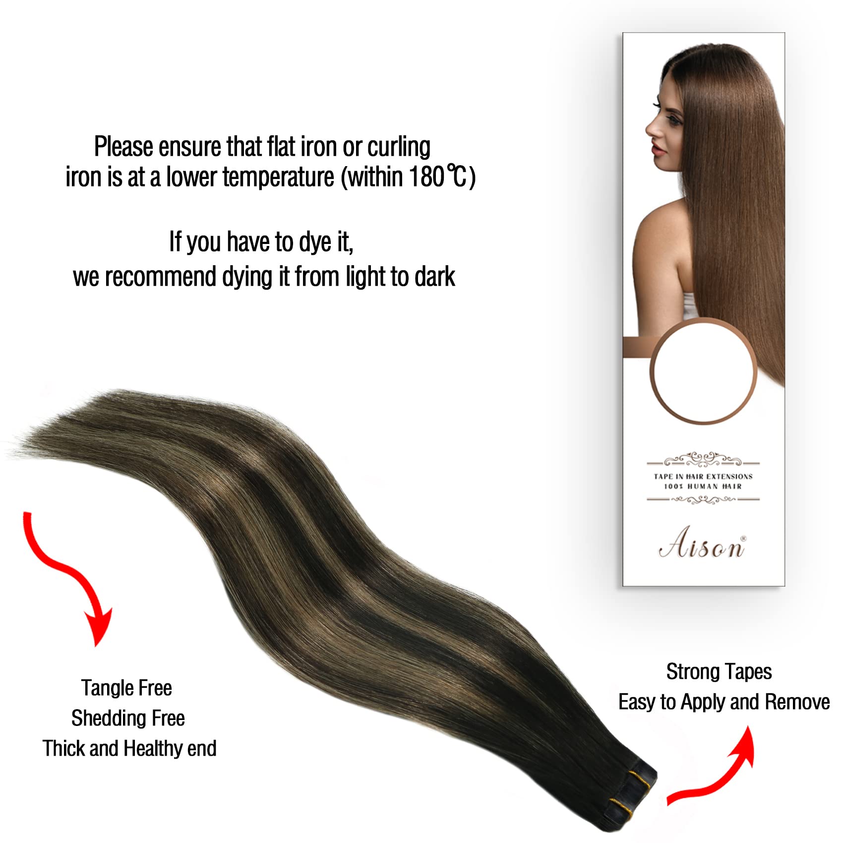 Tape In Hair Extensions 1Bt6P1B Natural Black To Chestnut Brown 100% Remy Human Hair Extensions Silky Straight For Fashion Women