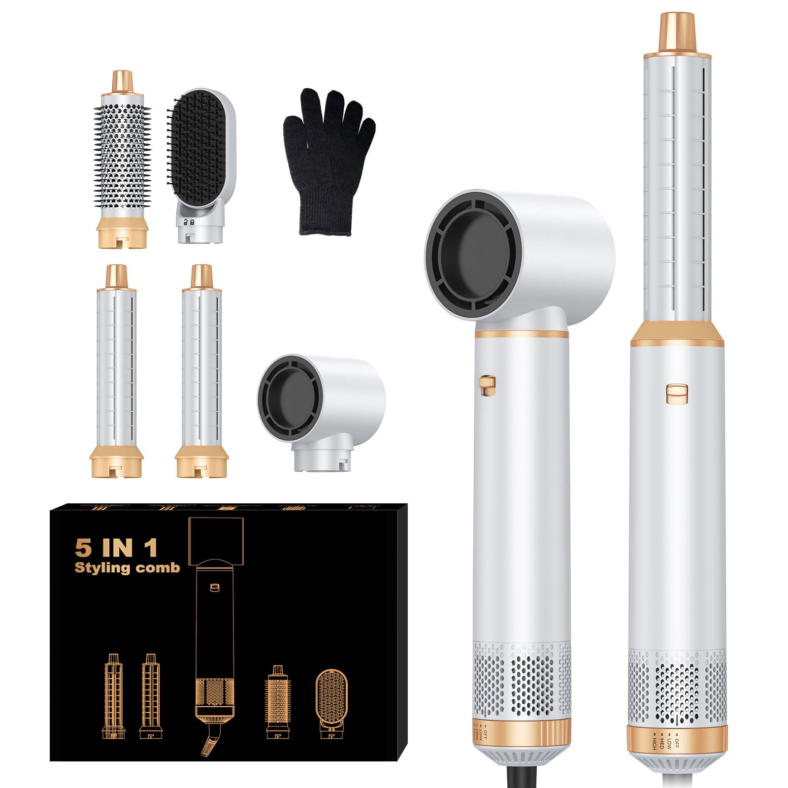 5 in 1 Hair Dryer Brush Set, Negative Ion Blow Dryer Brush Air Styler Curling Wrap Air Curler, Curling Iron Hair Styling Tools A