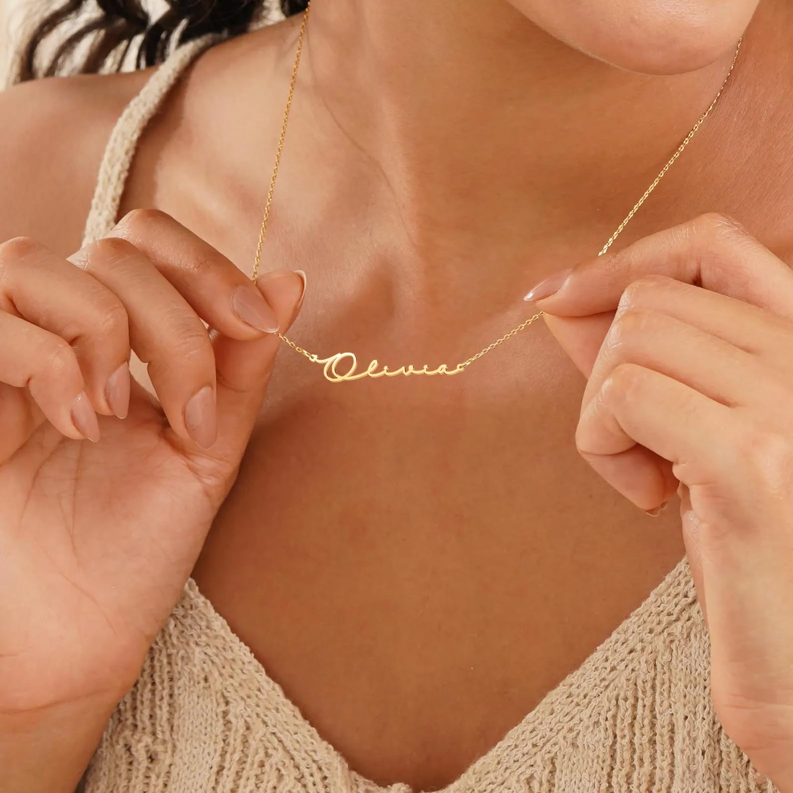 CoolJewelry Cursive Custom Name Necklace for Women Personalized Name Necklaces 18K Gold Plated or Sterling Silver Nameplate Cust