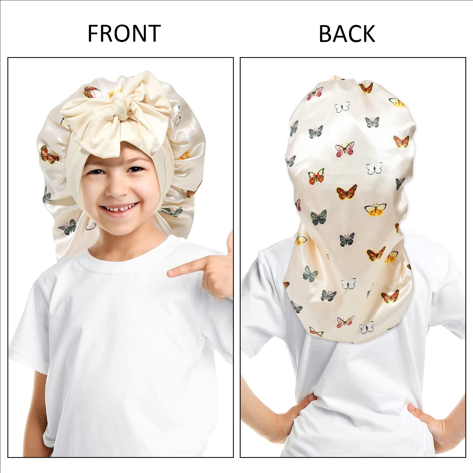 Awaytr Long Toddler Silk Bonnet For Sleeping Elastic Satin Bonnets For Curly Hair Braid Bonnet Night Cap For Aged 3-12 Kids (But