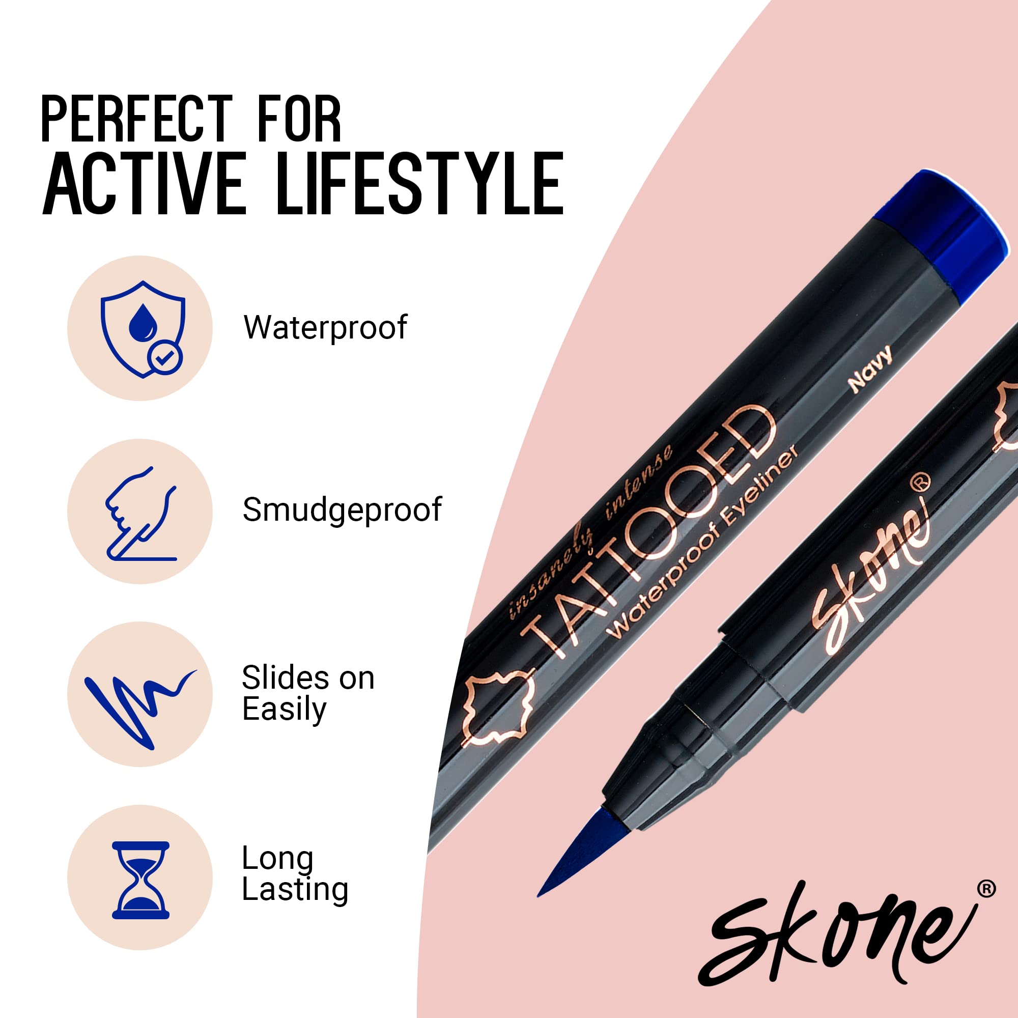 Skone Cosmetics Insanely Intense Tattooed Eyeliner Pen - Waterproof Liquid Eyeliner, Long Lasting, Sweat Proof, Smudge Proof Fel