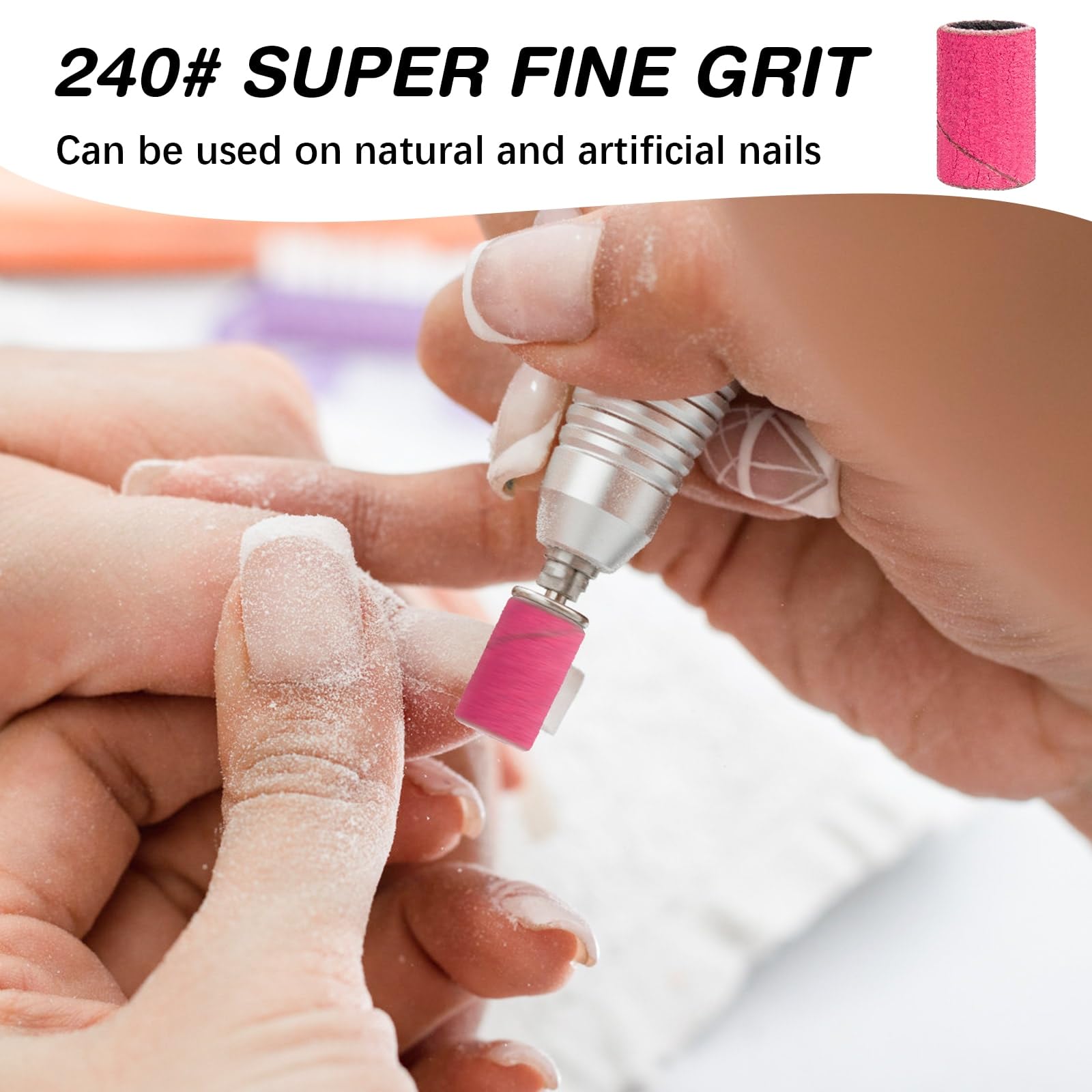 Rolybag Sanding Bands For Nail Drill 240 Grit Extreme Fine Nail Sanding Bands 200Pcs Pink Professional Sanding Bands And 2Pcs Na