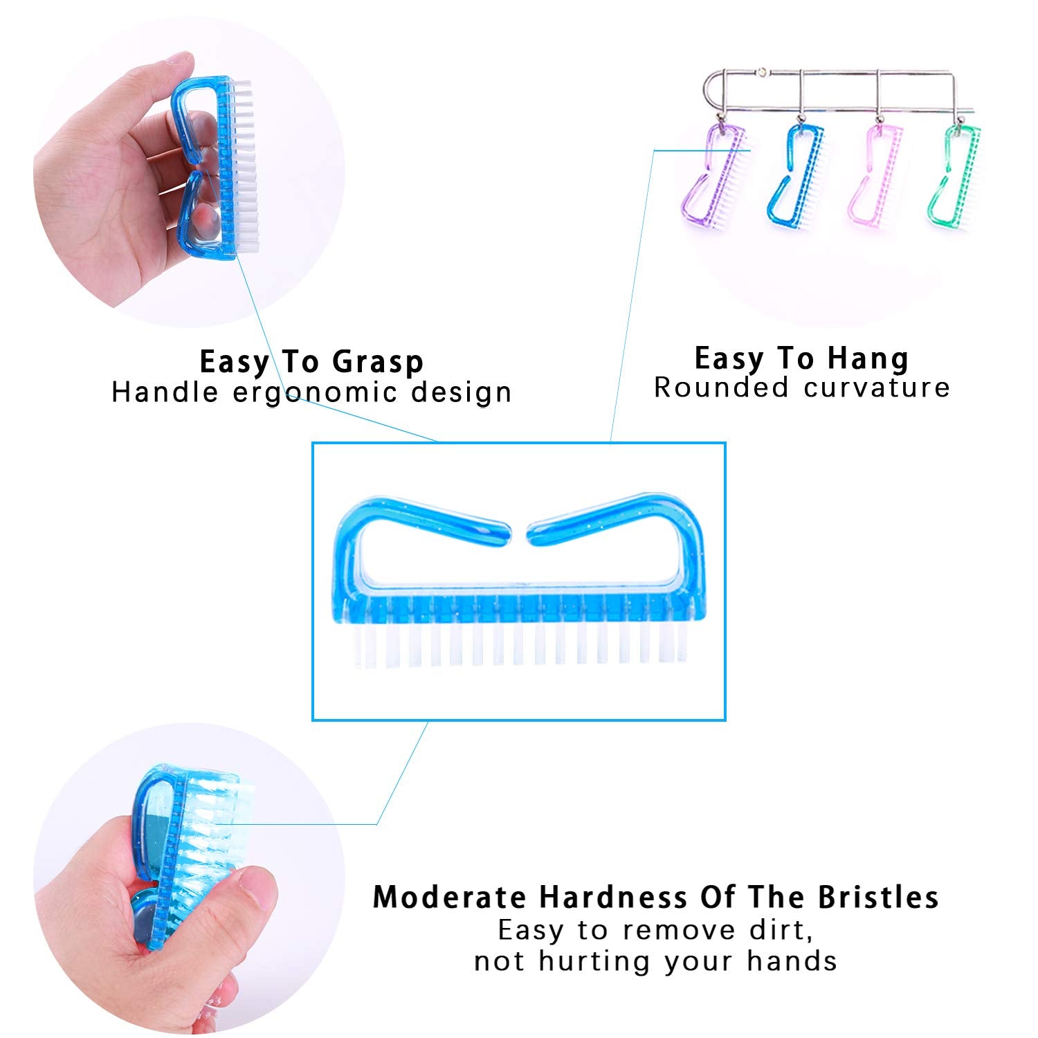 6 Pack Handle Grip Nail Cleaning Brush, Qeedy Fingernail Brush Cleaner Scrub Brush Kit For Toes Shower And Women & Men & Kids (C