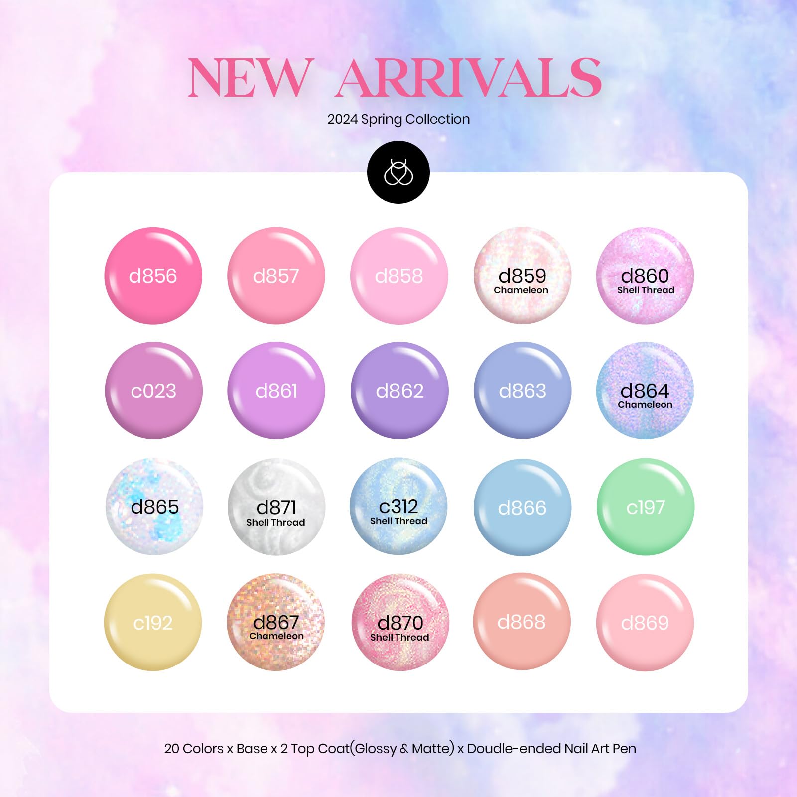 Beetles 24Pcs Gel Nail Polish Set, Pink Purple Pearl Pastel Blue Shimmer Chameleon Green Colors 2025 Spring Gel Polish Kit, 3Pcs