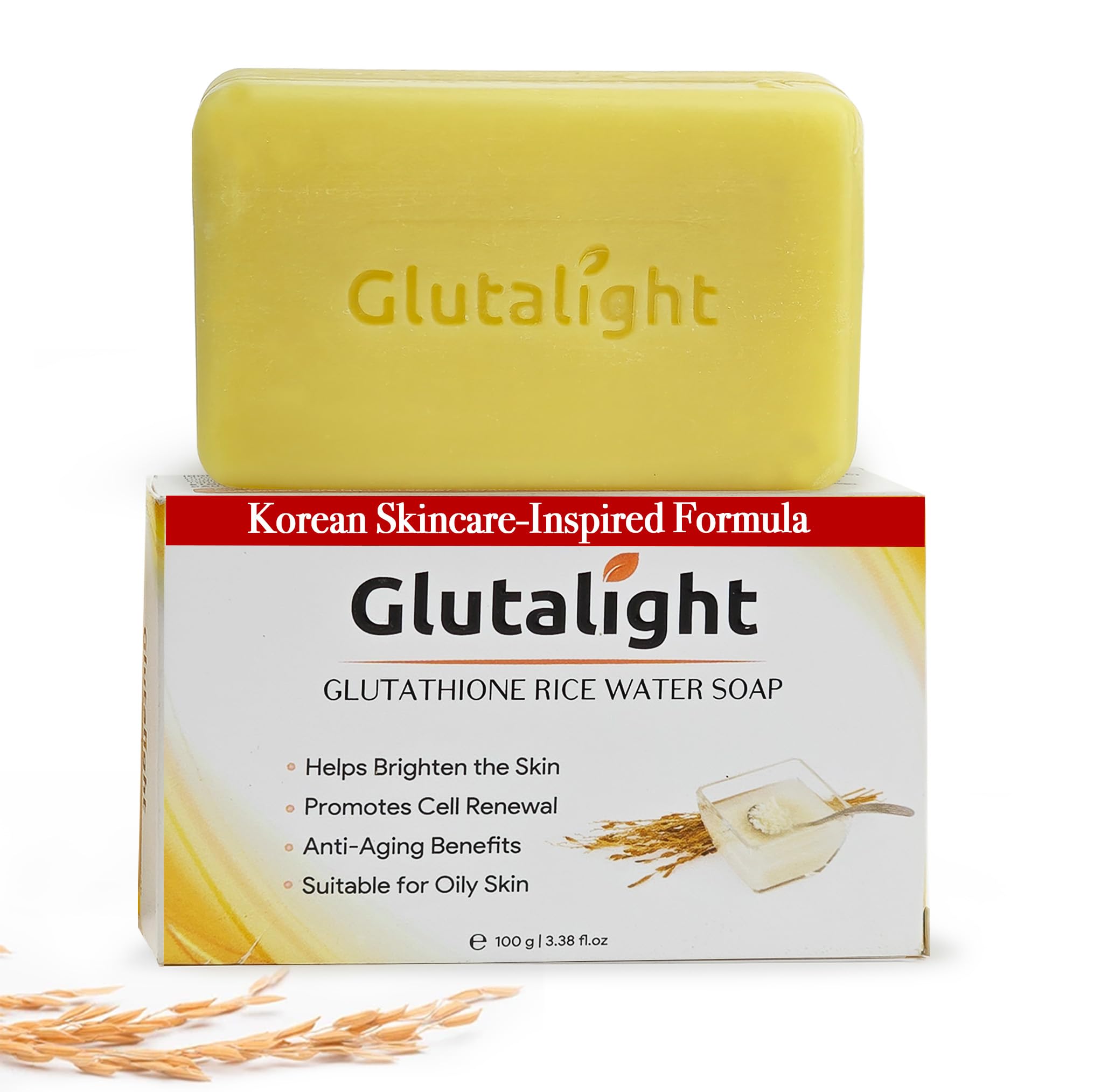 Glutalight Glutathione Rice Water Soap | Korean Skincare Hydrating Bathing Soap With Niacinamide & Rice Water | Fades Dark Spots