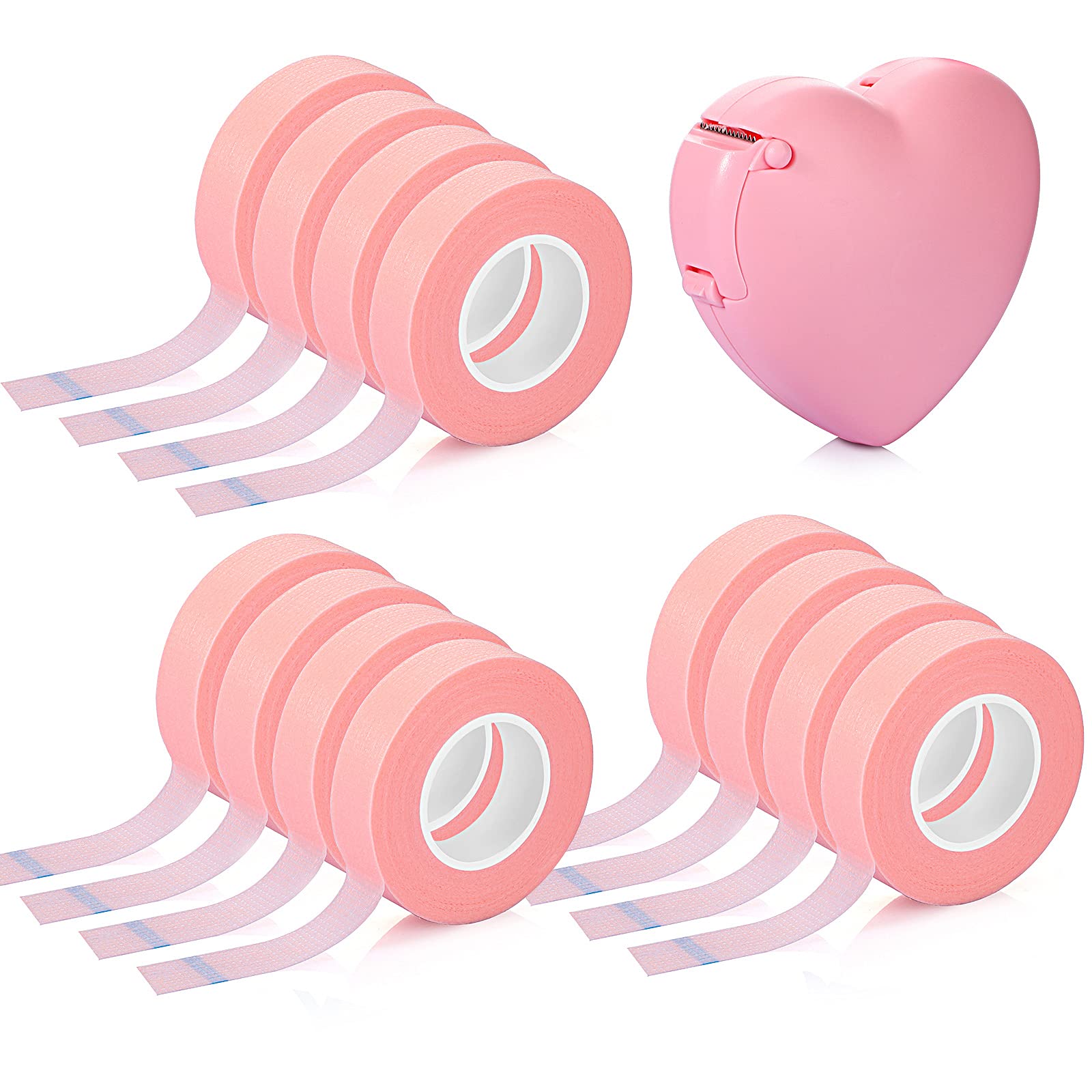 Eyelash Extension Tape Breathable Adhesive Lash Tape Non-Woven Fabric Lash Tape With Heart-Shaped Tape Dispenser Cutter, 0.5 Inc