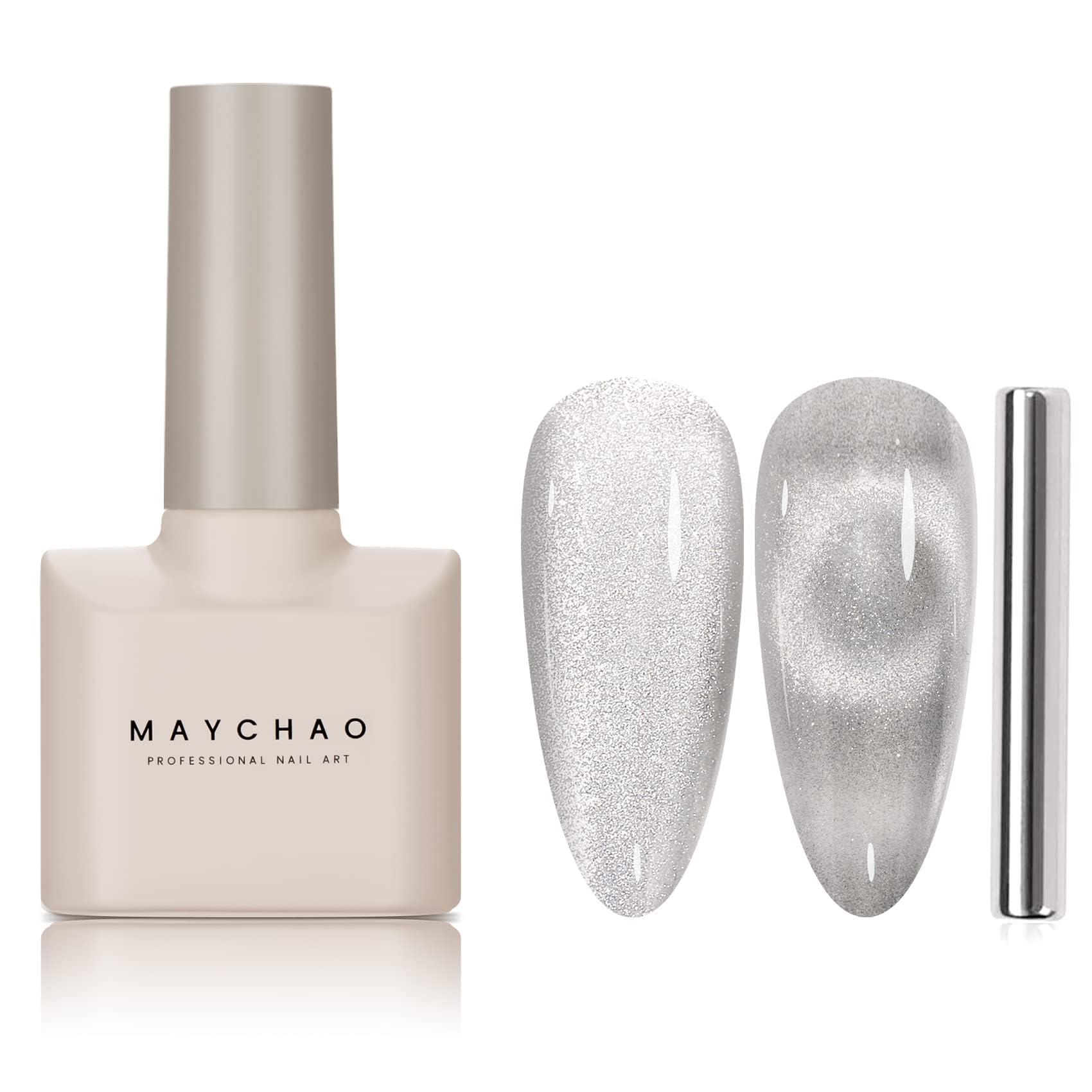 Maychao 15Ml Cat Eye Gel Nail Polish 1Pc Silver Gel Polish With Magnet Soak Off Holographic Magnetic Nail Polish For Nail Art Ma
