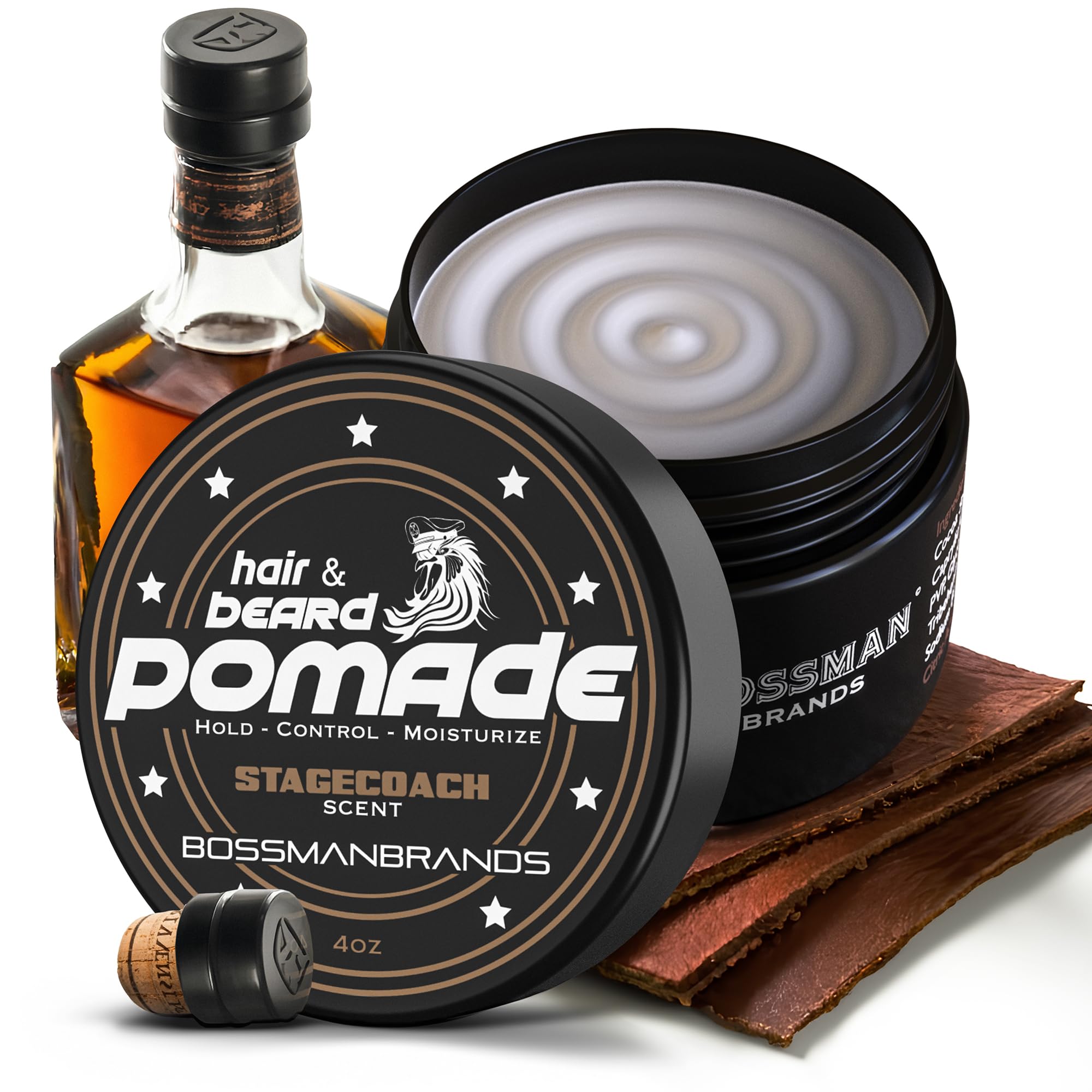 Bossman Hair & Beard Pomade - Longer Hold, Control and Moisturizing Hair, Beard and Moustache Styling Product - Made in USA (Sta