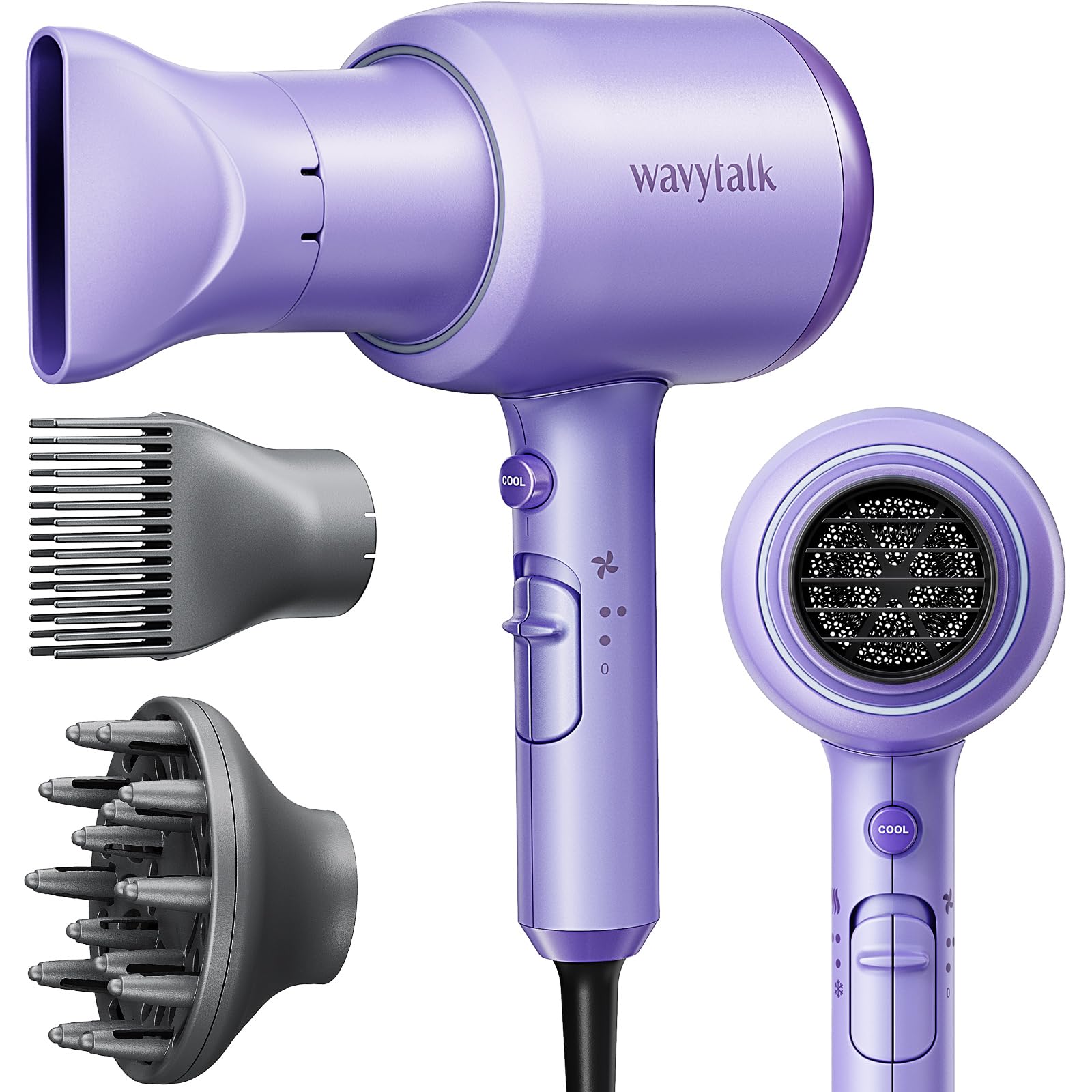 Wavytalk Ionic Blow Dryer with Diffuser - Professional 1875W Hair Dryer for Women, Constant Temperature, Comb for Fasting Drying
