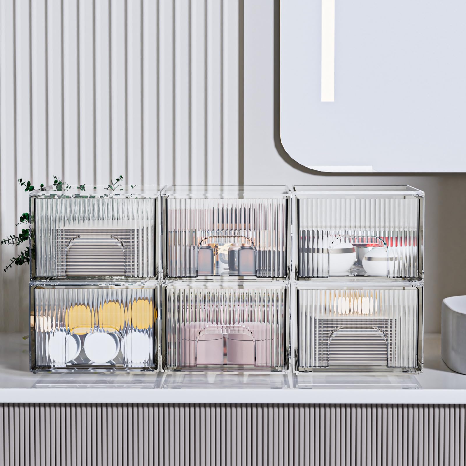 Zhiai 6 Pack Clear Stackable Storage Drawer, Acrylic Drawer, Cosmetic Organizer, Plastic Organizer For Dresser, Under, Kitchen C