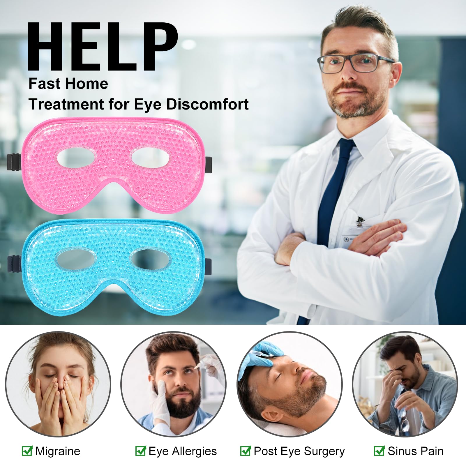 Beevines Gel Eye Mask, 2 Pack Xl Jumbo Size Cooling Ice Masks For Puffy Eyes For Men & Women, Cold & Warm Compress For Post Surg