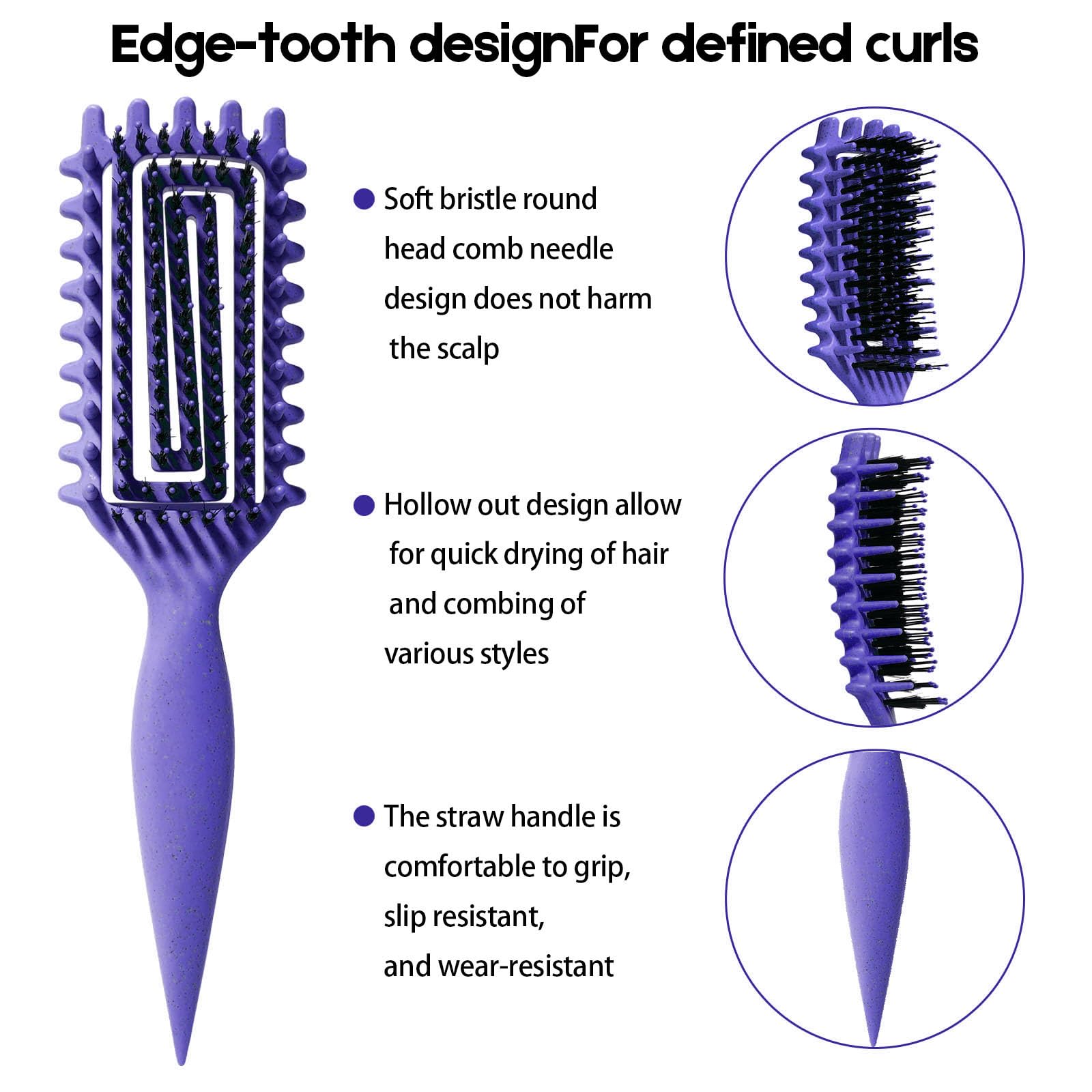 Curly Hair Brush Candybrush Curl Defining Brush for Detangling Shaping and Defining Curls for Women, Men, Wet & Dry Hair (Purple