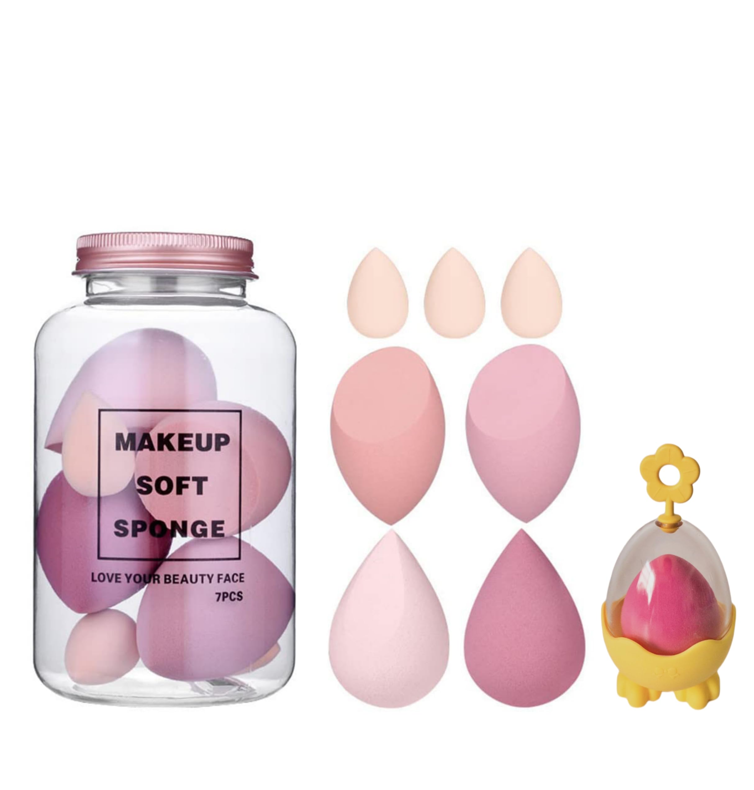 7 Pcs MultiColor Makeup Sponge Set With Sponge Holder Foundation Blending Beauty Blender, Flawless For Liquid Creams And Powder