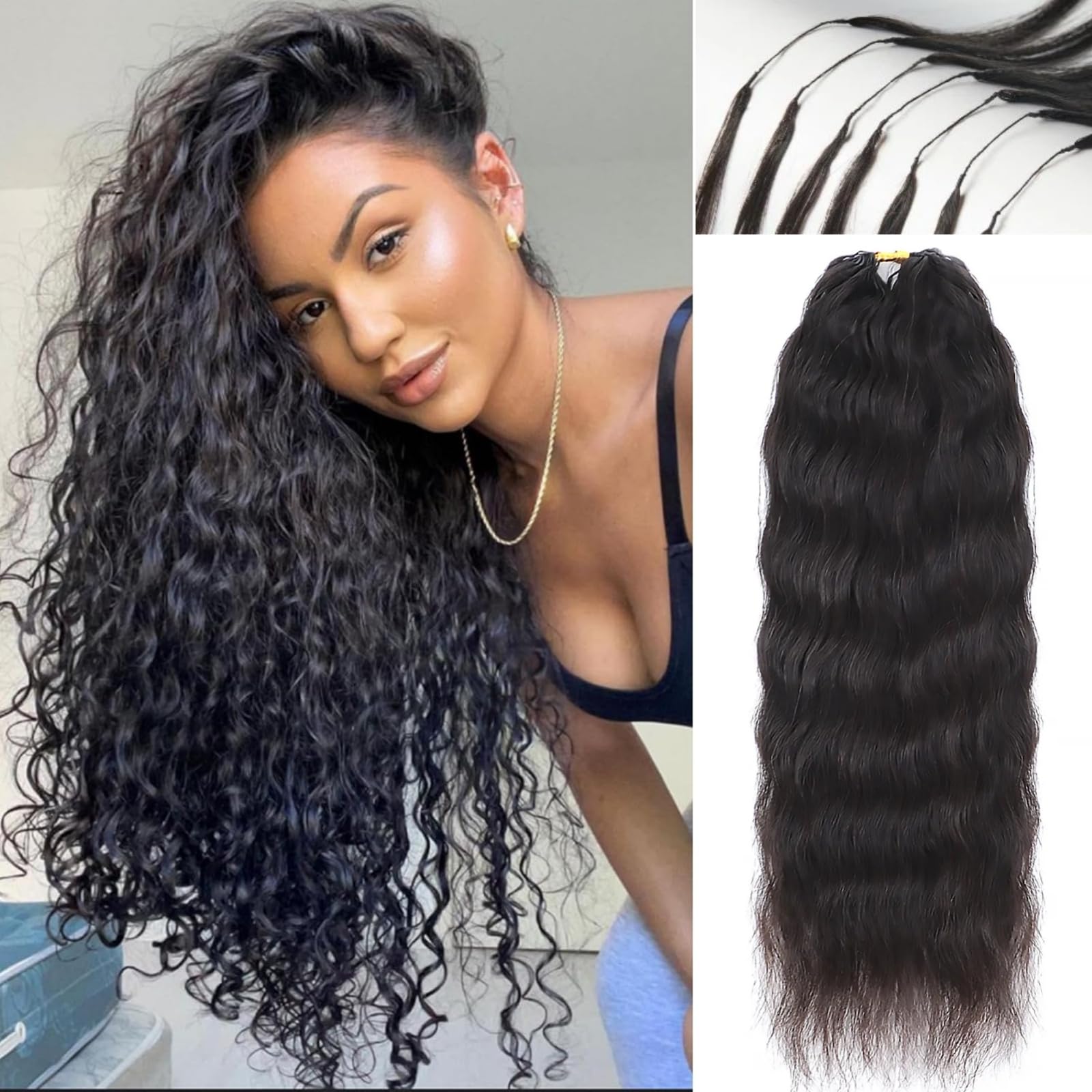 Wet and Wavy Crochet Human Hair Knotless PreSeparated Super Wave Crochet Hair Extensions Human Hair Natural Black Feather Human
