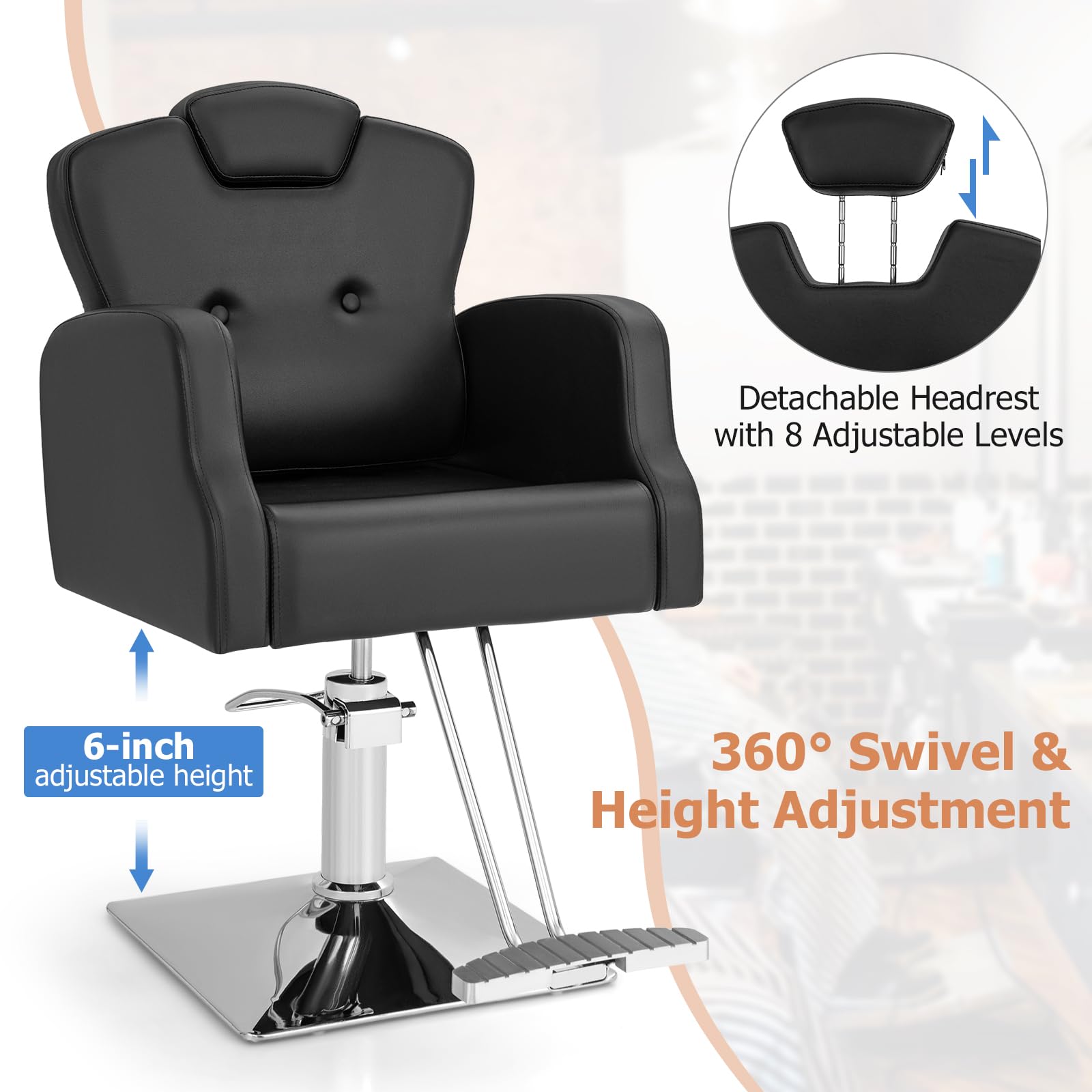 Giantex Barber Chair, Salon Chair With Adjustable Seat Height, 360Swivel, Heavy Duty Hydraulic Pump, Salon Chair For Hair Stylis