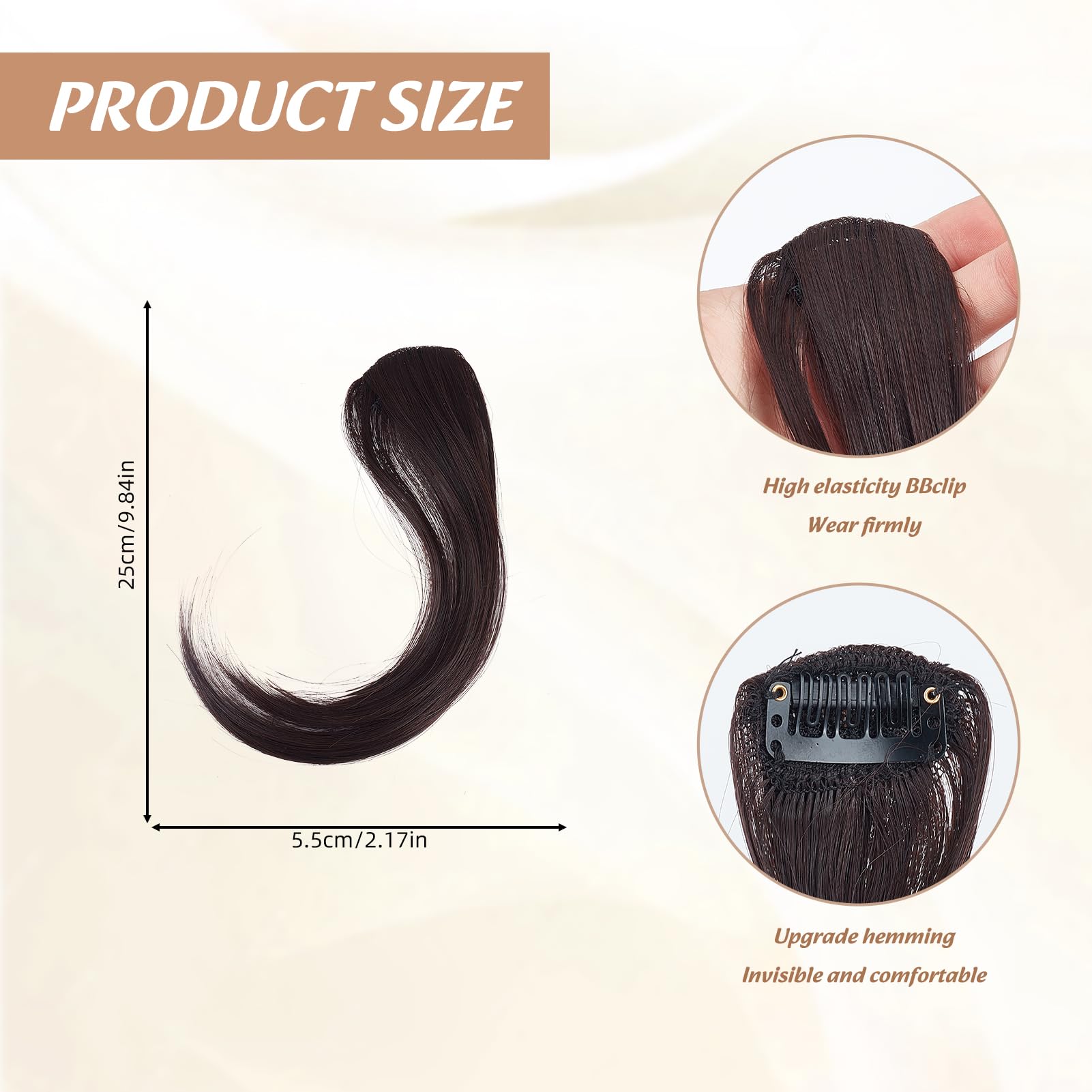 NICENEEDED Side Bangs Clip in Bangs, 2Pcs French Bangs, Hair Clip in Bangs Fringe Swept Natural Look Hair Piece Human Hair Exten