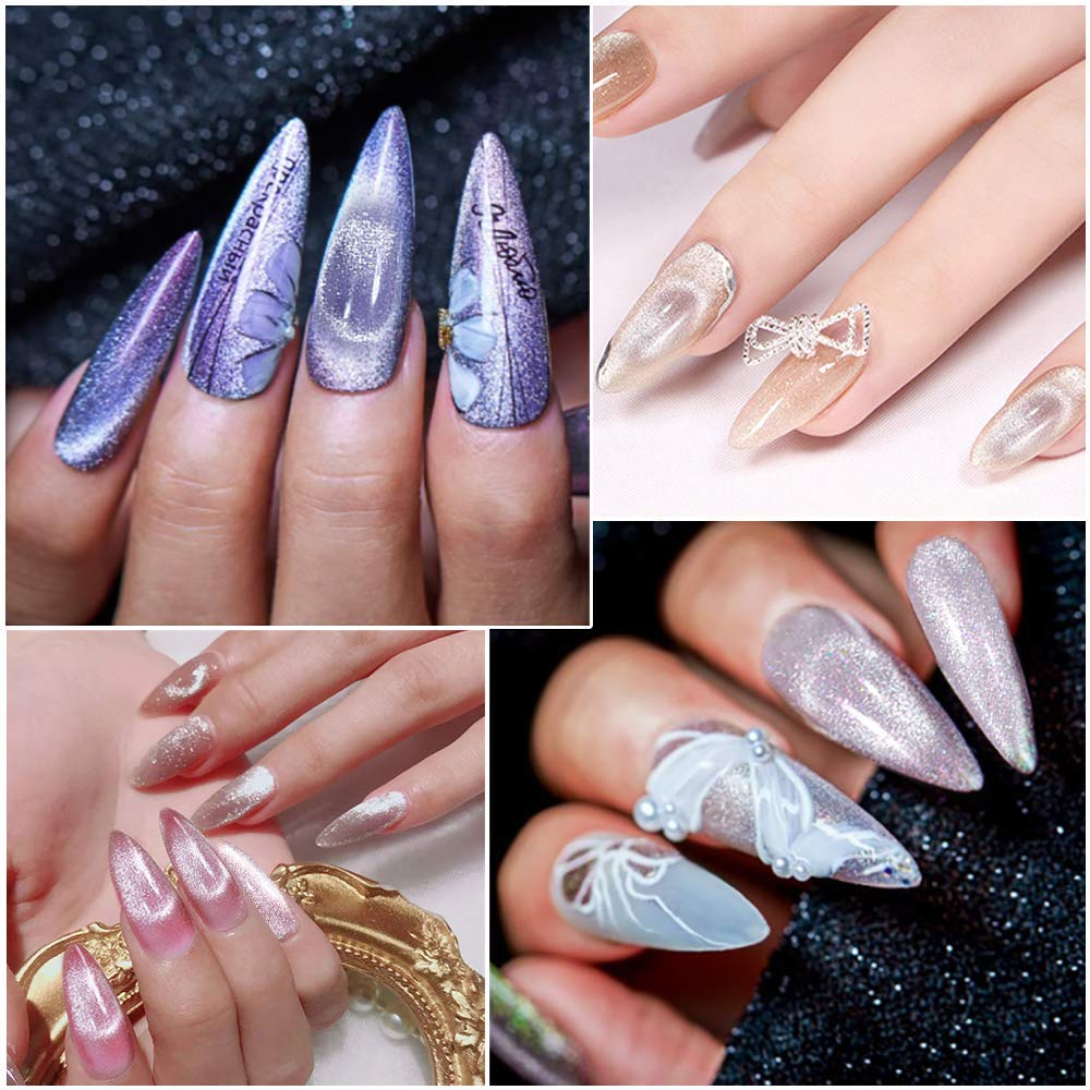 Mizhse 10Ml*6 Colors Cat Eye Gel Nail Polish, Crystal Magnetic Gel Polish Glitter Pink Gold Sparkle Gel Polish Set With Universa