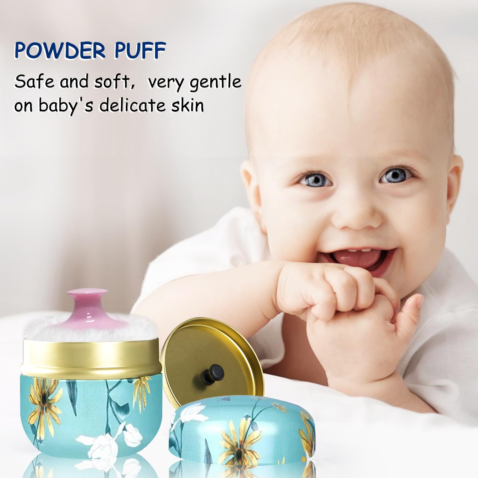 Qopoto Body Powder Puff And Container For Dusting Powder, Women Powder Puff And Powder Case For Bath And Travel (Chrysanthemum)