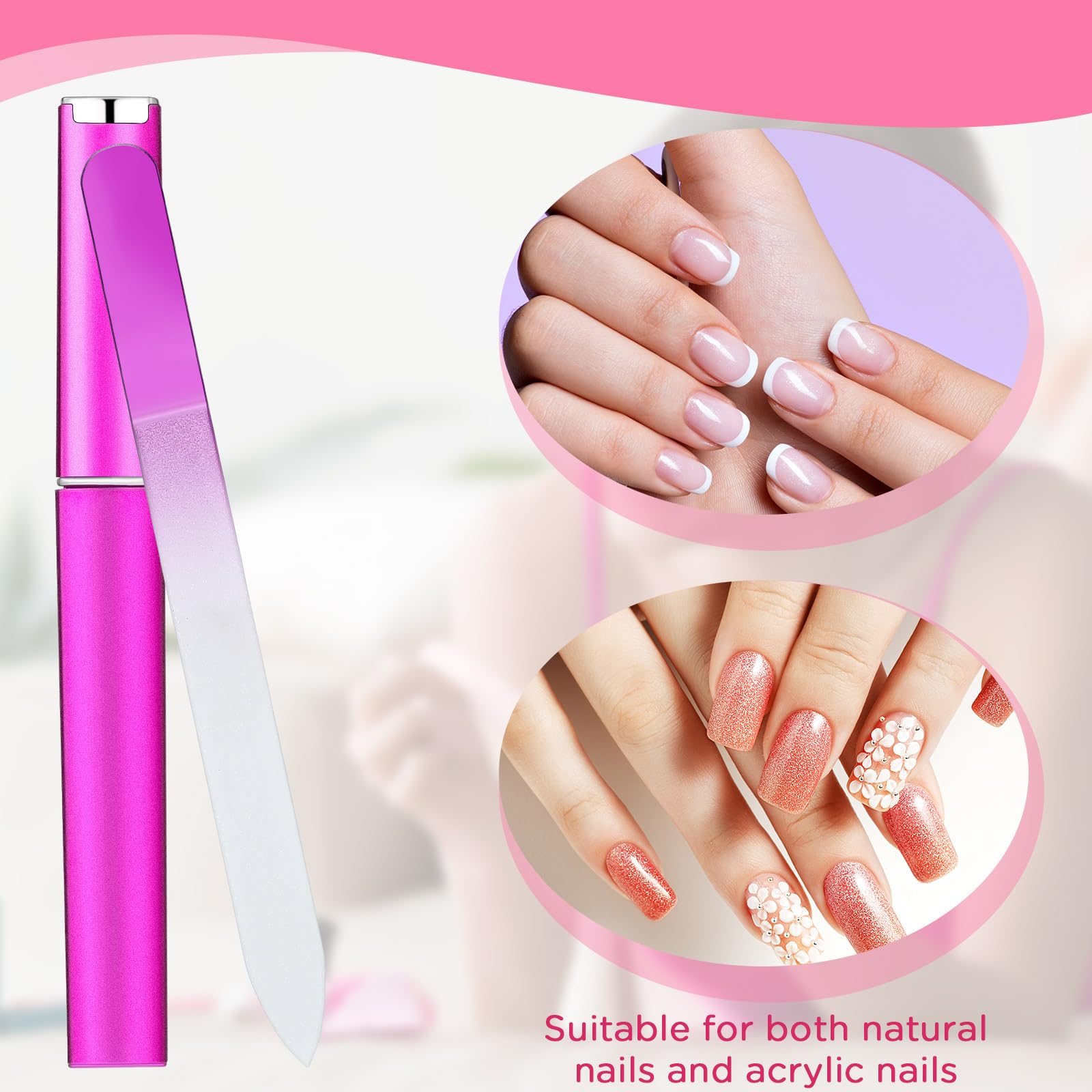 Lasnten 24 Pcs Crystal Glass Nail Files With Case Bulk Nails Manicure For Women Professional Glass Nail File Double Sided, 12 Co