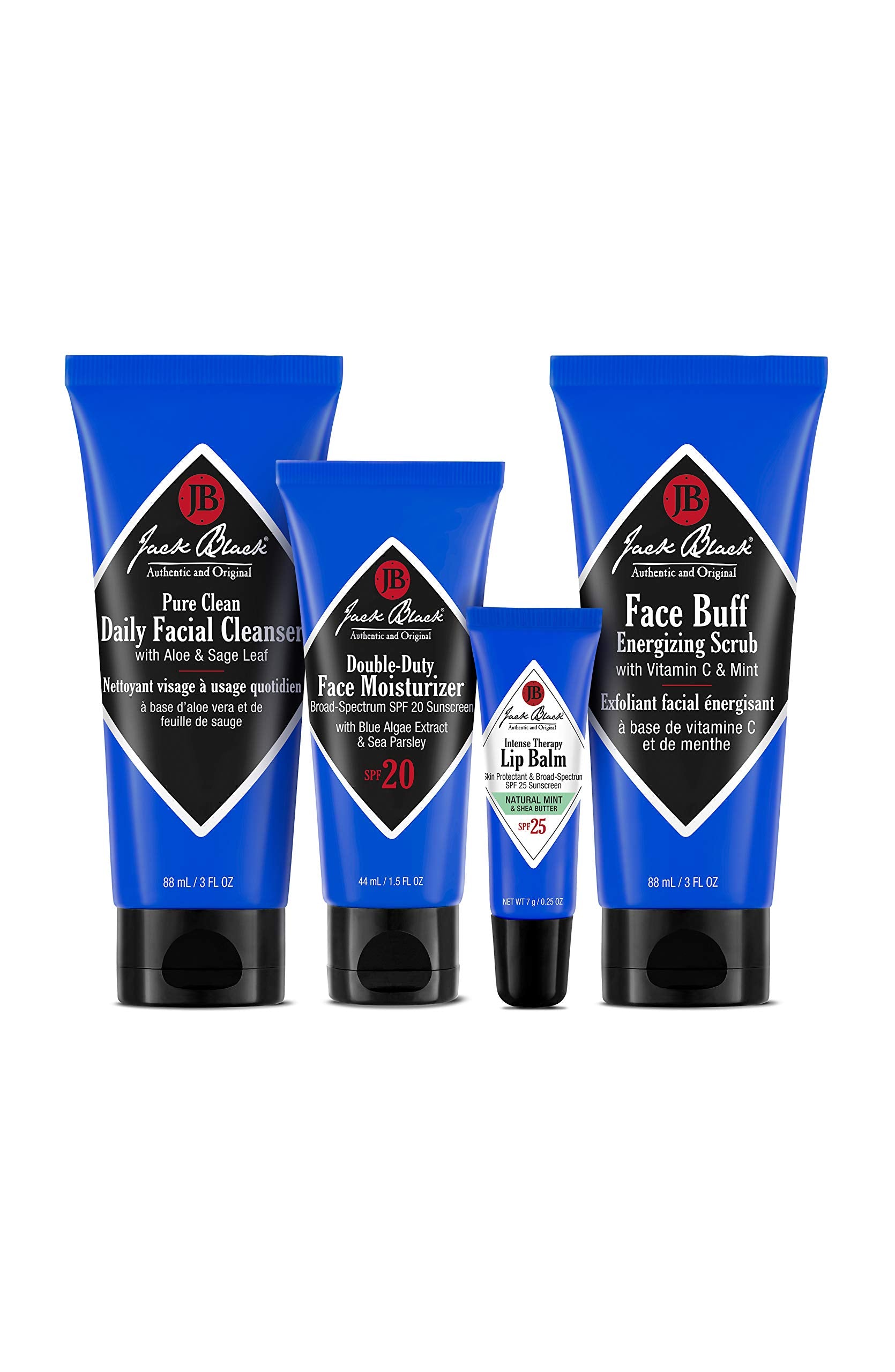 Jack Black Skin Saviors Set - Jack Black Face Wash and Moisturizer Set with Lip Balm SPF 25 and Mens Face Scrub, Jack Black Skin