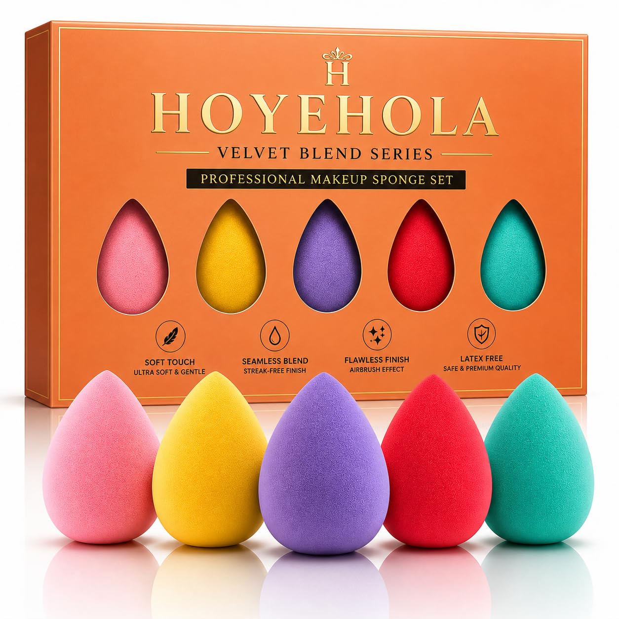 Beauty Blender Sponge Set Of 5 Ultra Soft Makeup Sponge For Smooth Flawless Makeup | LatexFree Wet & Dry Beauty Blender For Fou