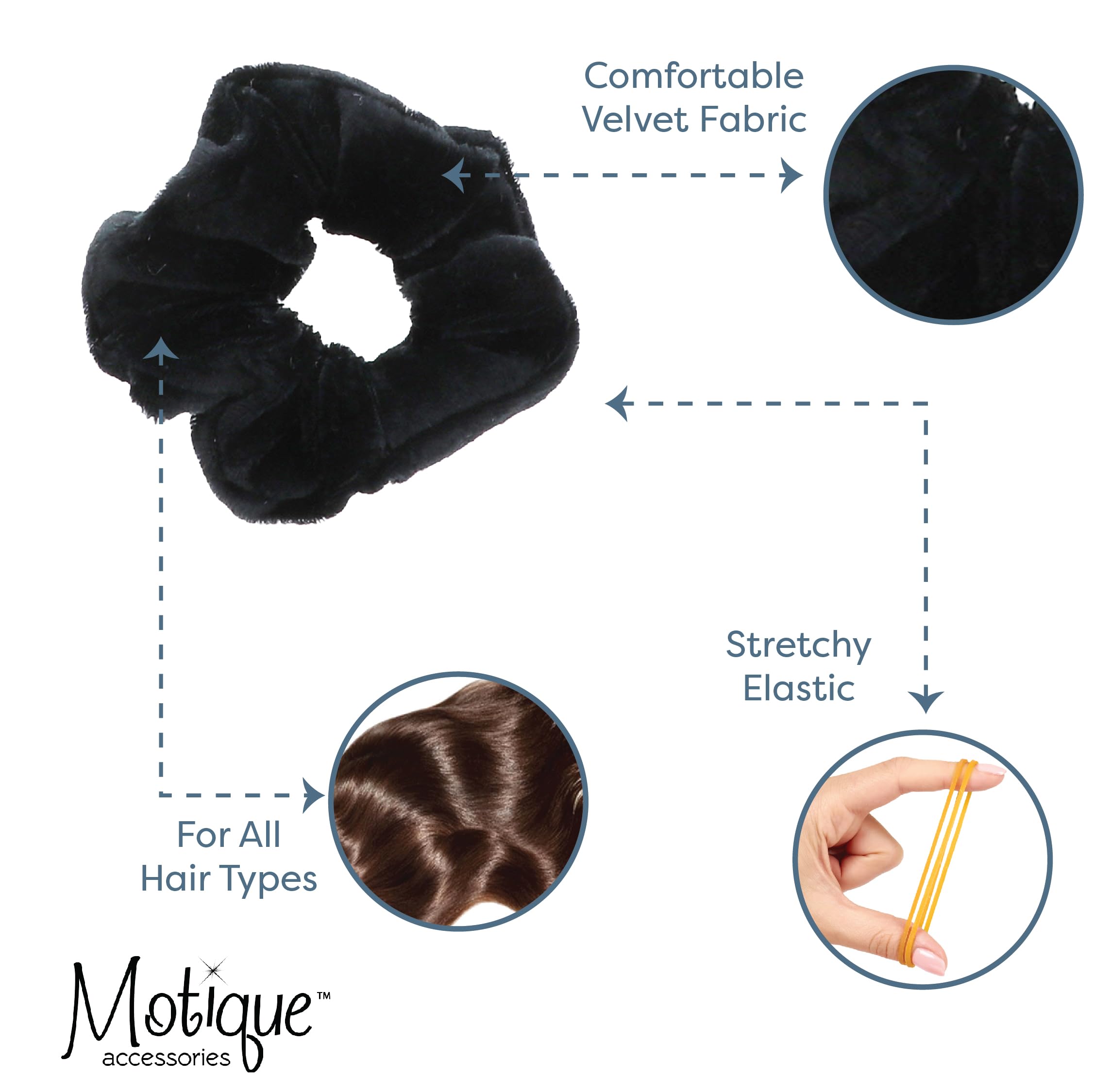 Velvet Solid Scrunchies - Set Of 2-Black