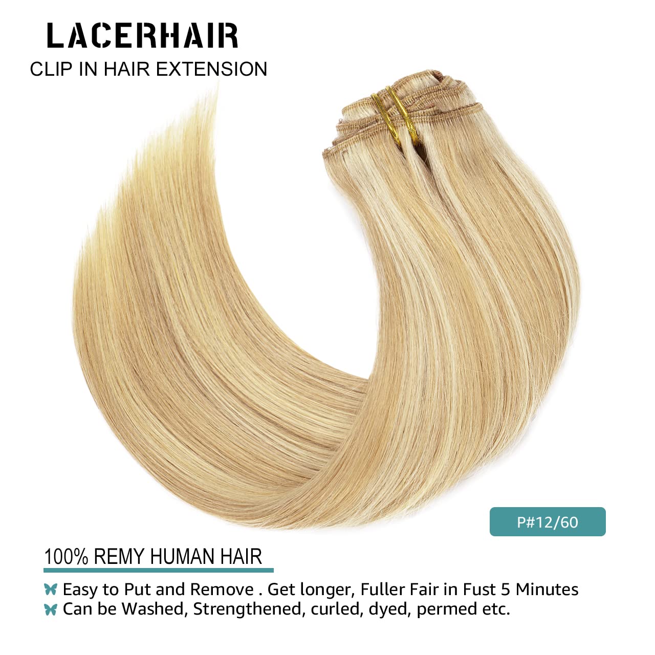Lacer Clip In Human Hair Extensions Light Golden Brown Mixed Platinum Blonde Lace Double Weft Natural Hair Extension Clip In 100