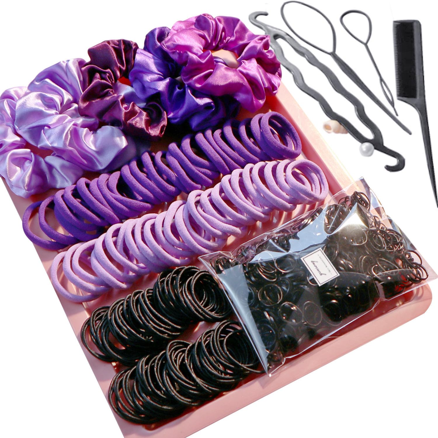 YANRONG Hair Accessories for Woman, 755PCS Set Seamless Ponytail Holders Variety Hair Scrunchies Hair Bands Scrunchy Hair Ties F