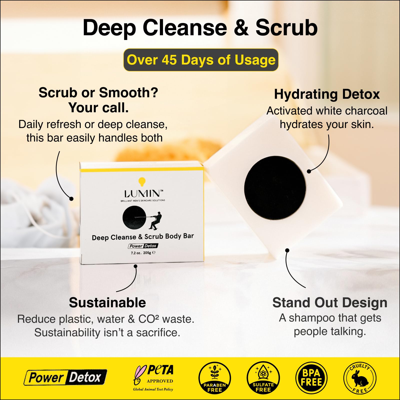 Lumin Men's Charcoal Body Soap - Premium Quality Bar Soap for Men - Natural, Nourishing and Cleansing - Best Soap for Men with A