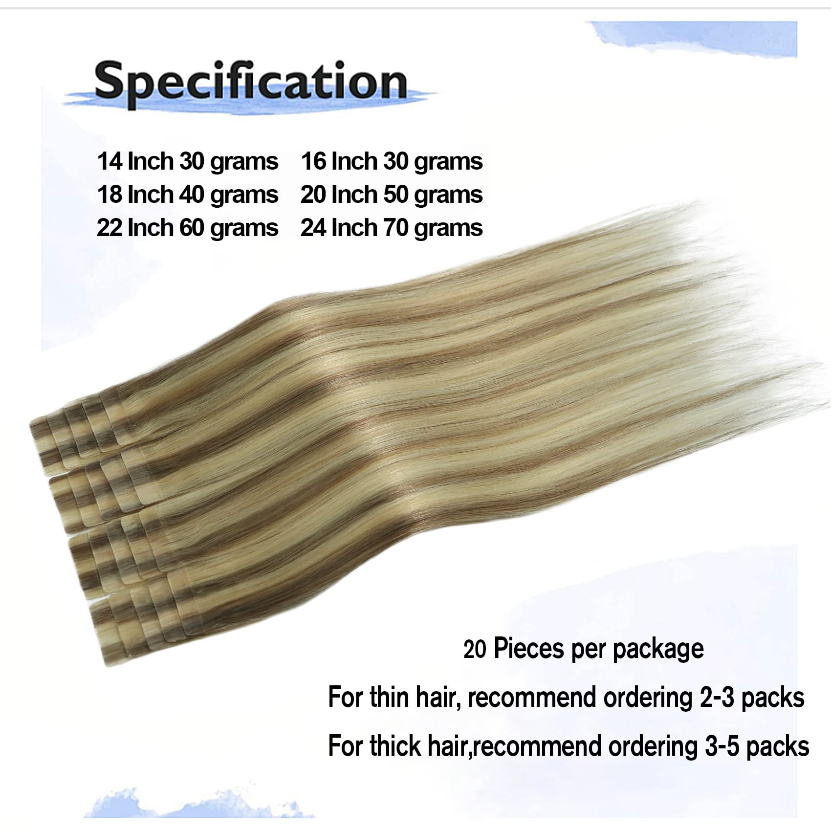 Tape In Hair Extensions Ash Blonde Mixed Bleach Blonde 100% Remy Human Hair Extensions Silky Straight For Fashion Women 20 Pcs/P