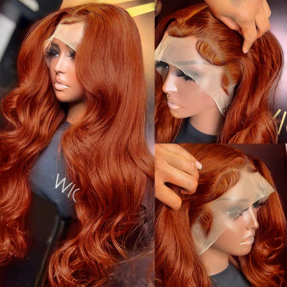 200% Density 13x6 Lace Front Wigs Human Hair Pre Plucked 13x6 Reddish Brown HD Transparent Body Wave Lace Front Wigs For Women G