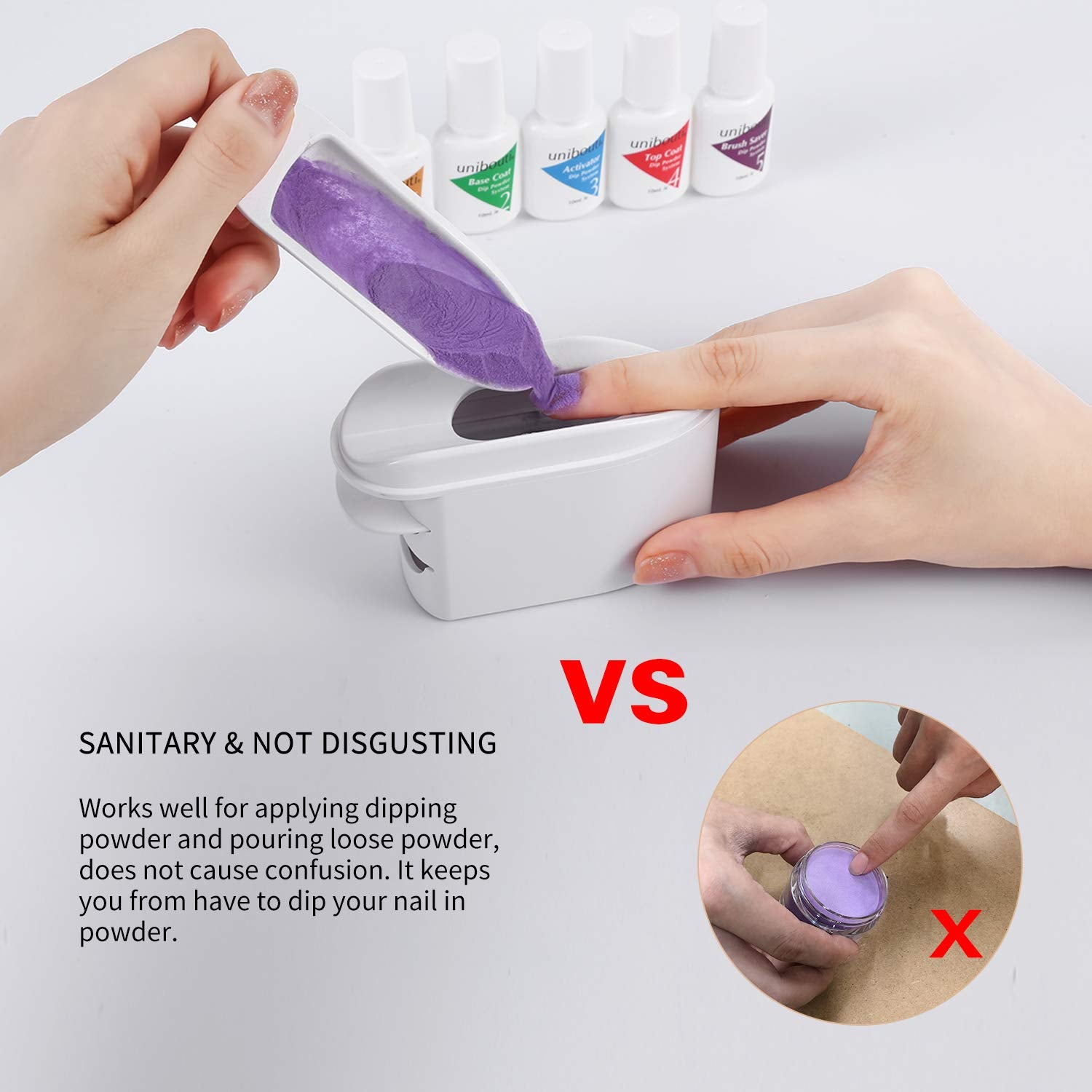 Unibouti Nail Dip Powder Recycling Tray System With Scoops And Cleaning Brush, Nail Art Accessories Makeup Tool Powder Glitter S