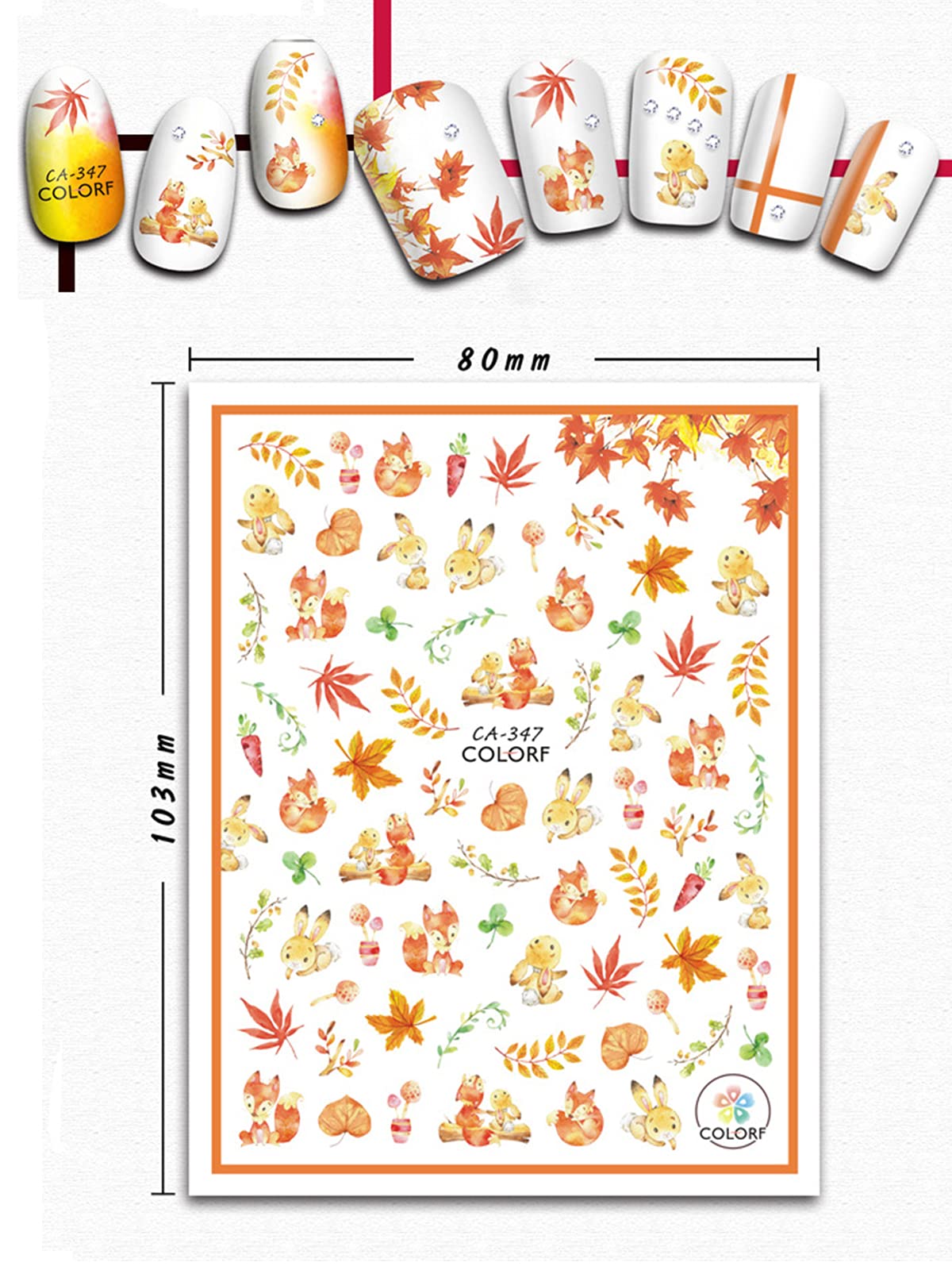 12 Sheets Fall Nail Art Sticker Decals, Ebanku Self Adhesive Maple Leaf Nail Stickers Autumn Thanksgiving Carton Animal Sticker