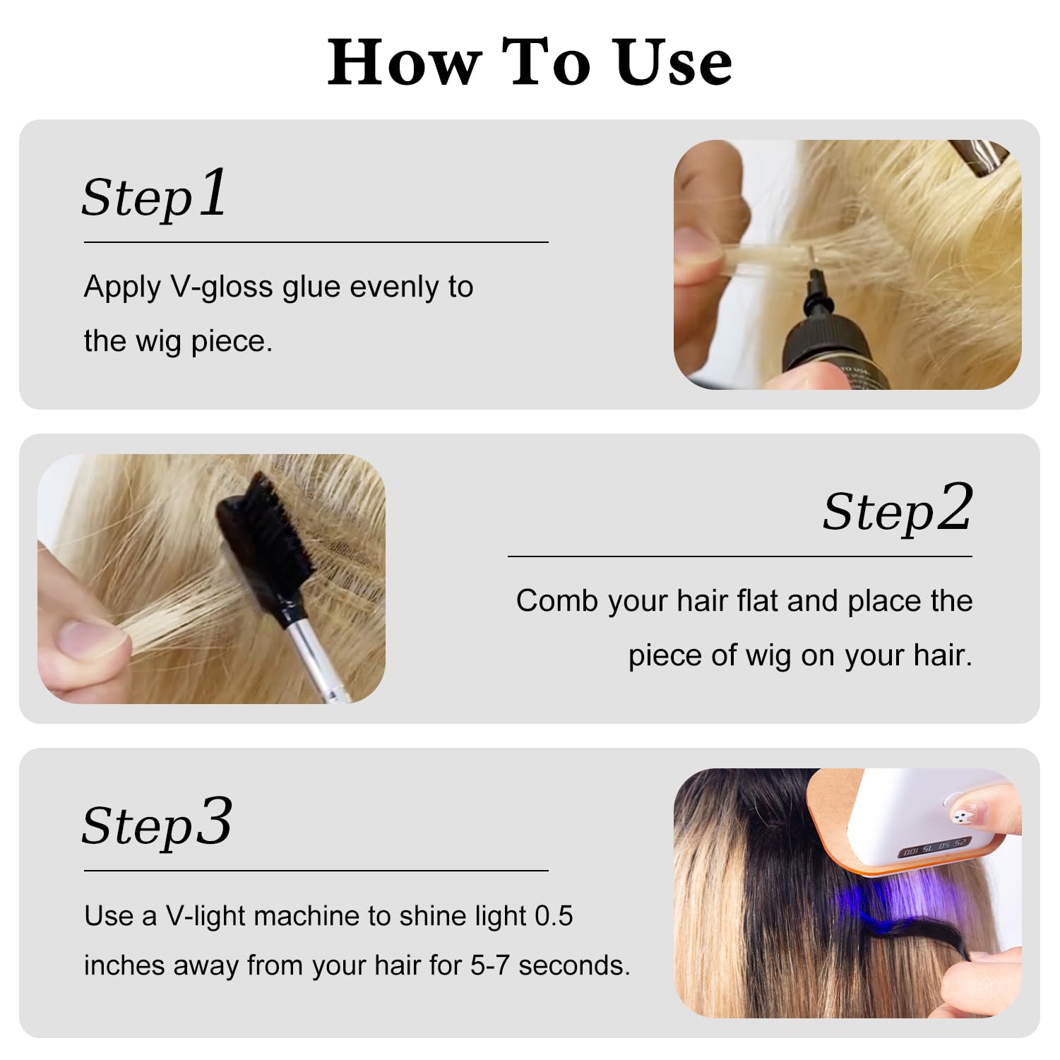 V Light Hair Extensions Kit Mini V Light Hair Extension Set With V Light Lamp*1 V Light Glue*2 Hair Extensions Remover*2 Vlight