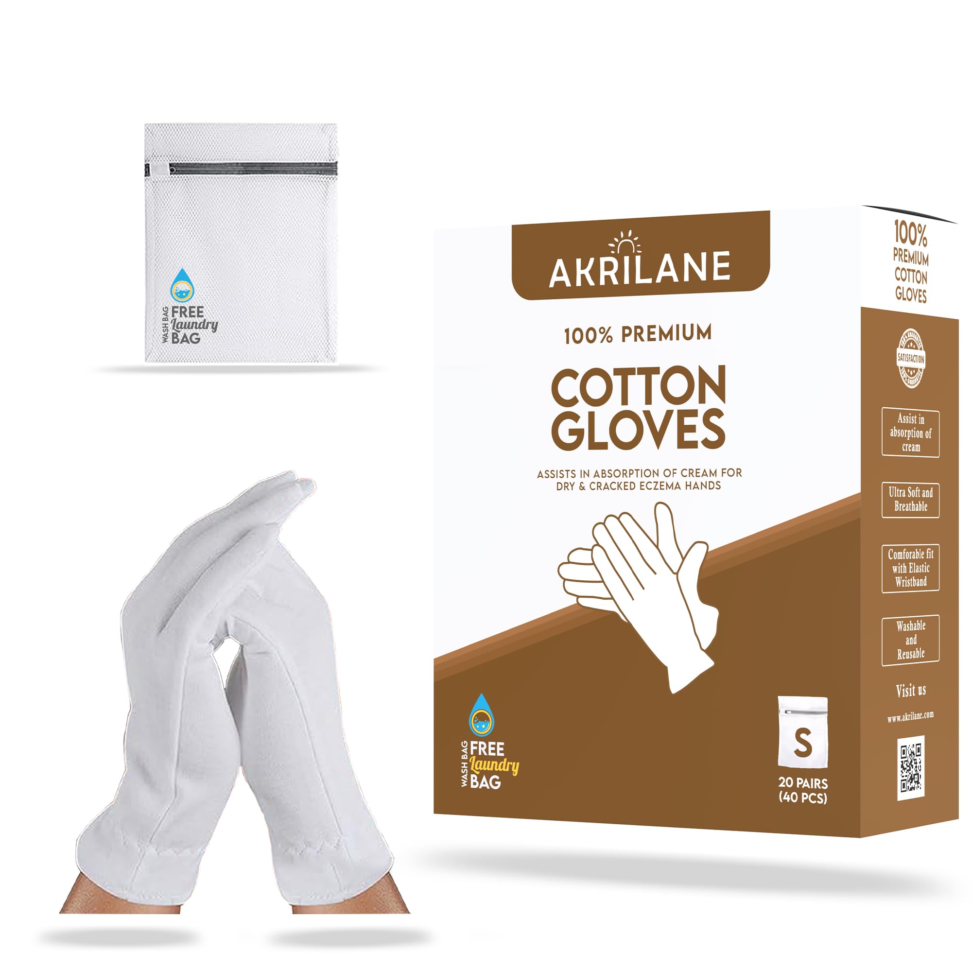 S Small 20 Pairs 100% Premium Cotton Gloves For Dry Hands | Moisturizing Overnight Gloves For Eczema, Psoriasis & Skin Spa Treat