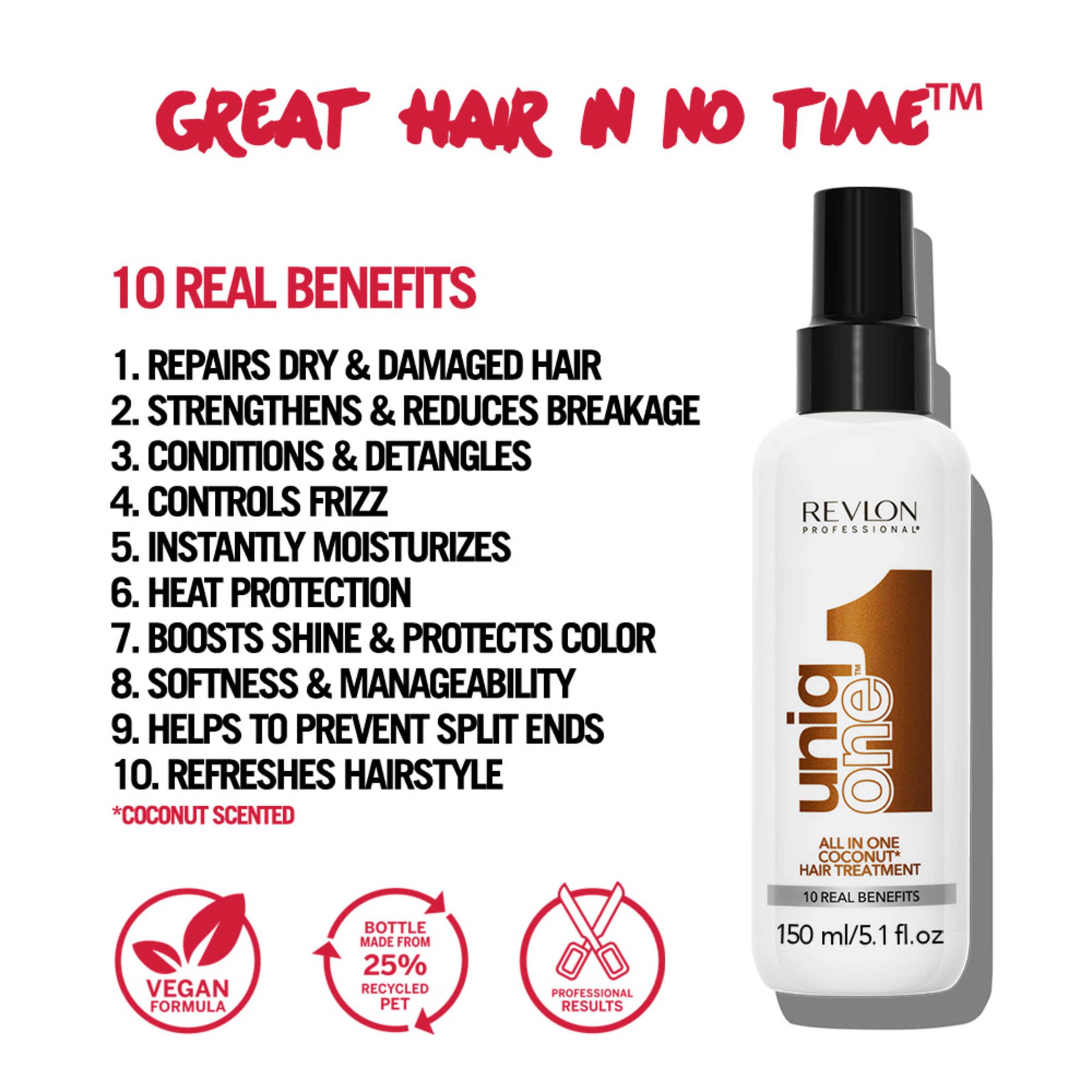 REVLON PROFESSIONAL UniqOne Hair Treatment, Moisturizing Leave-In Product, Repair For Dry and Damaged Hair, Promotes Healthy Hai