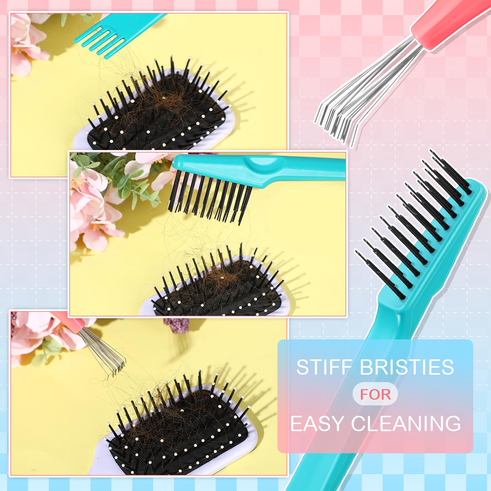 Boao 2 Pieces Hair Brush Cleaning Tool Comb Cleaning Brush Comb Cleaner Brush Hair Brush Cleaner Mini Hair Brush Remover For Rem