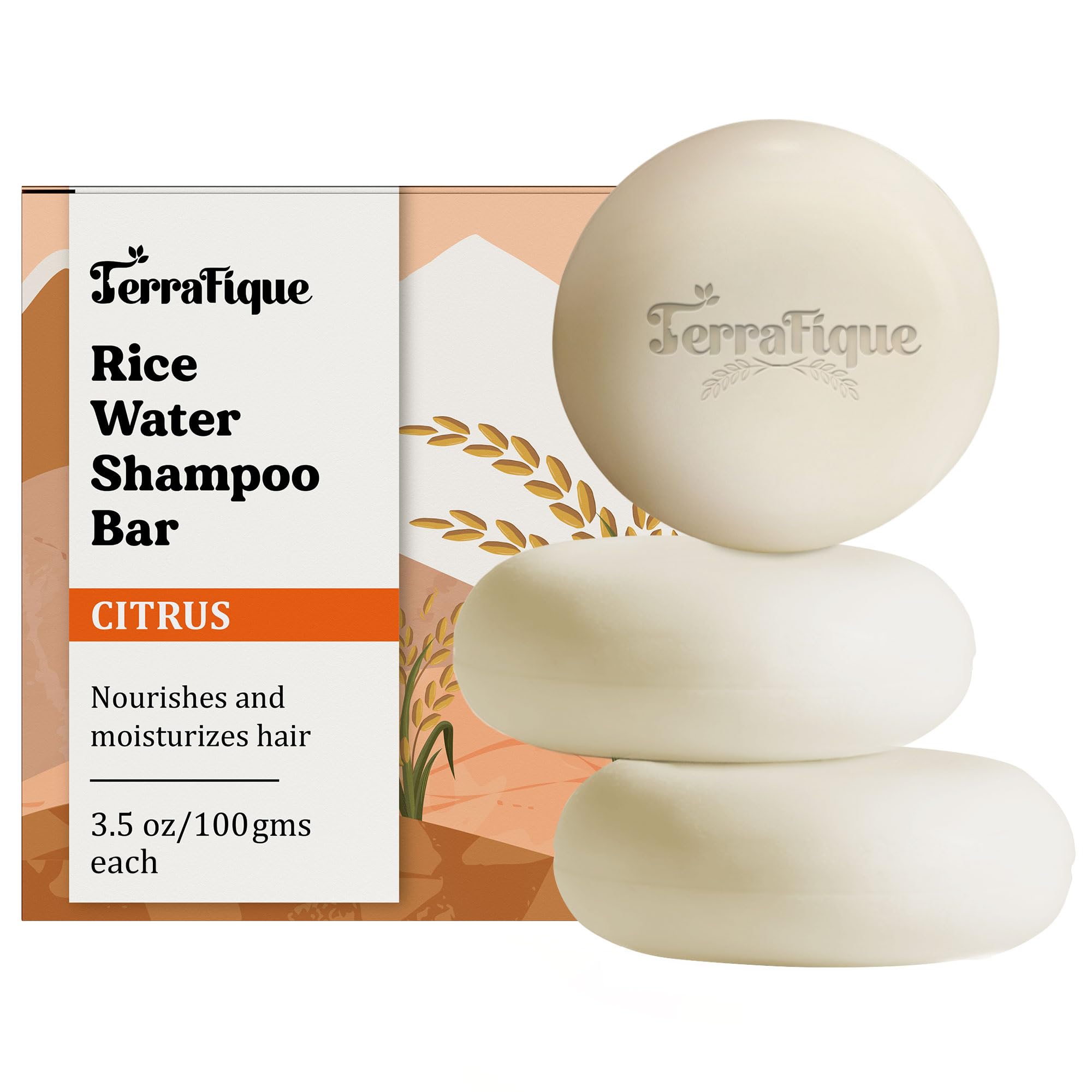 Terrafique Rice Water Shampoo Bar - Citrus Scent - Nourishing Shampoo With Cocoa Butter, Shea Butter - Shampoo Soap Bar For Hair