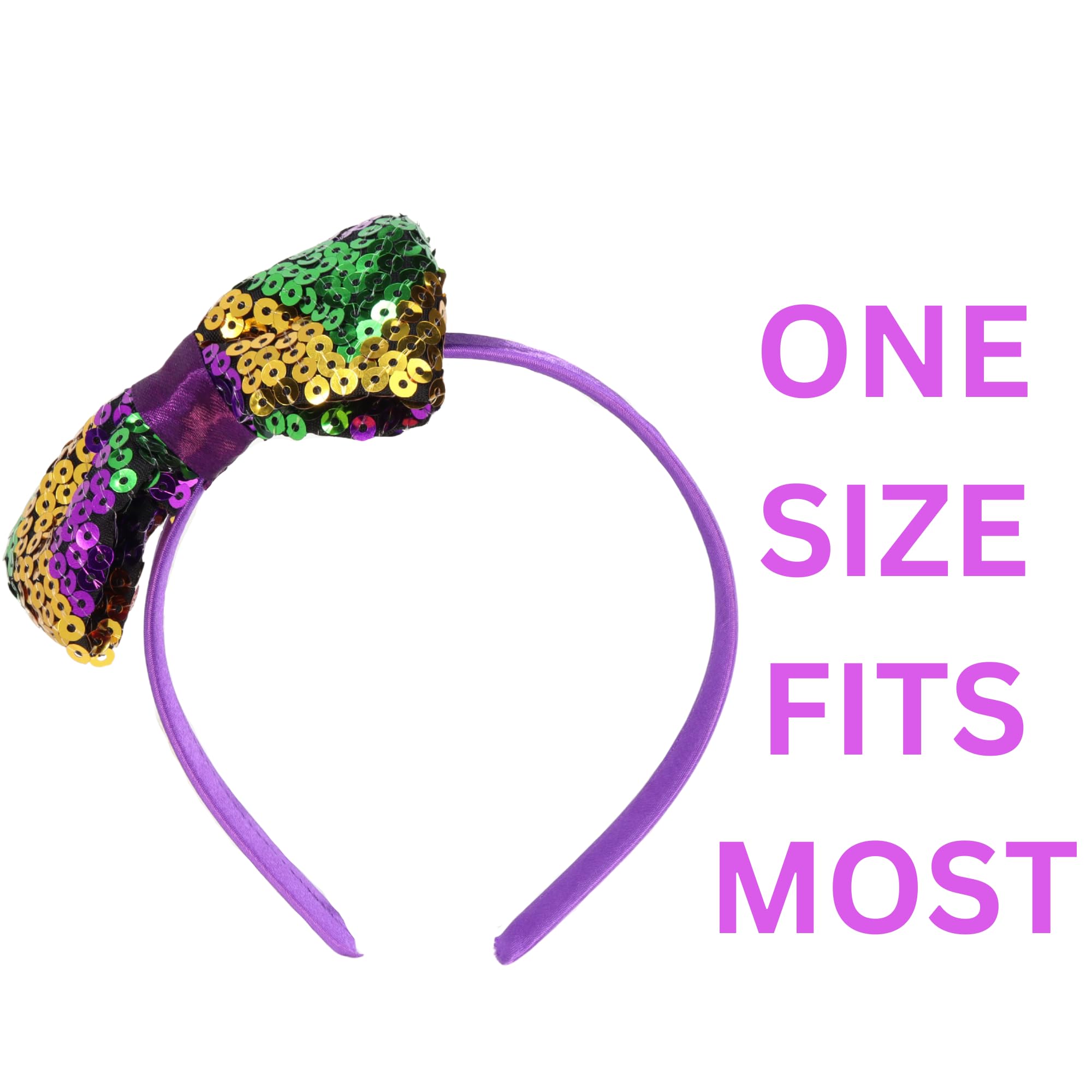 Needzo 2024 Mardi Gras Glitter Bow Headband, Purple, Green, and Gold Parade, Party Hair Accessory One Size (Headband)