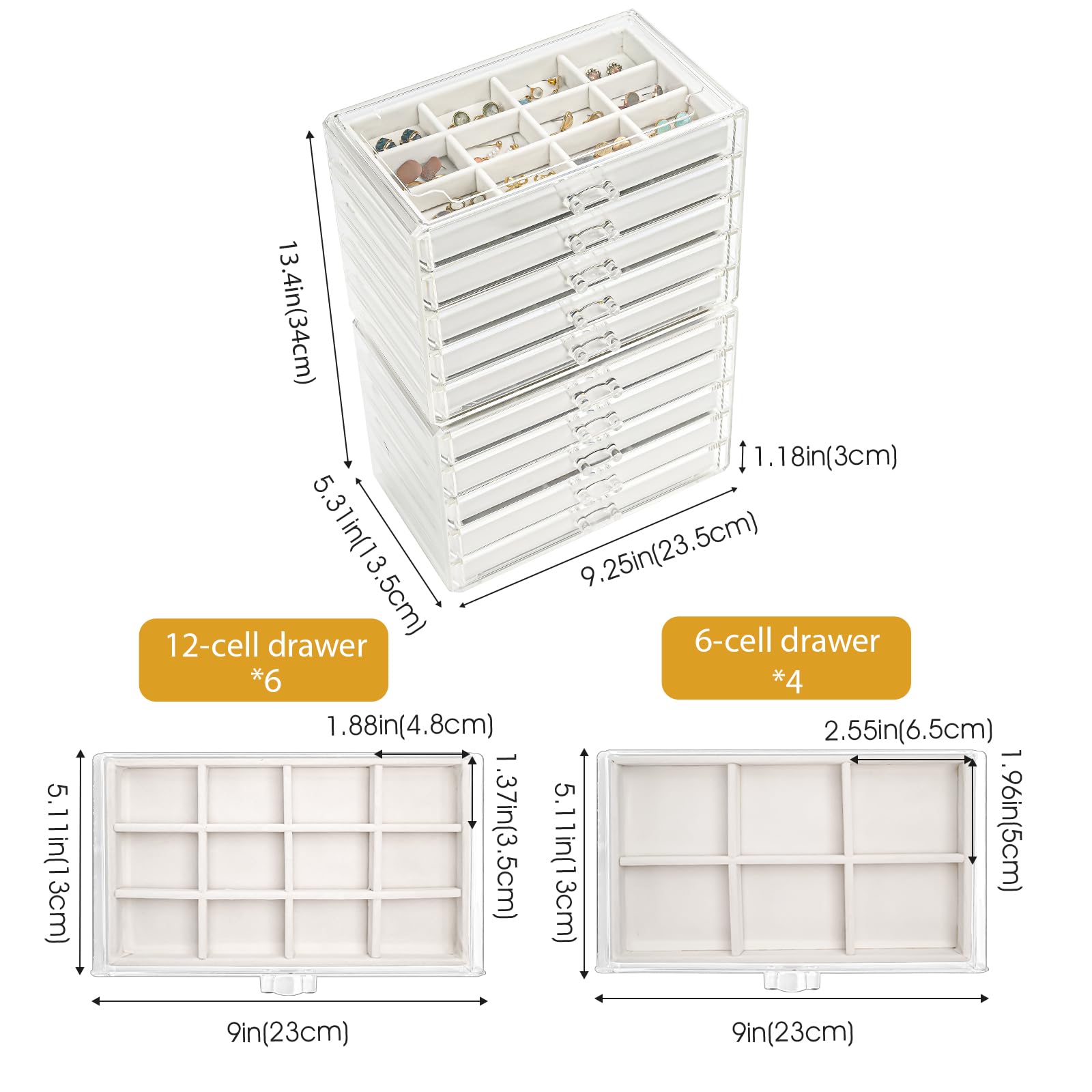 ProCase Earring Holder Organizer Jewelry Box with 10 Drawers, Acrylic Clear Earring Case with Adjustable Velvet Trays for Women