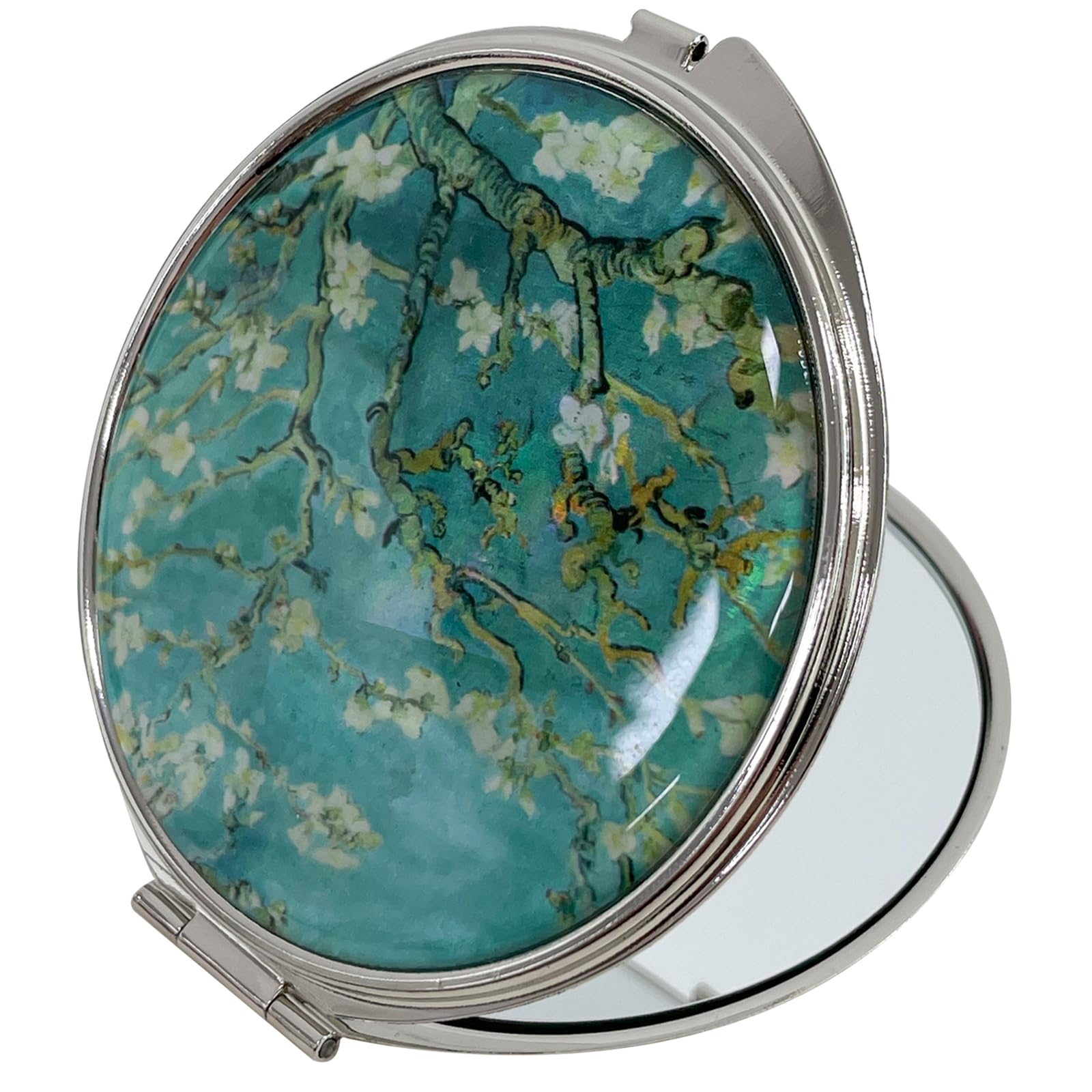 Nacreh Portable Makeup Compact Double Magnifying Mirror Cosmestic Foldable Pocket Style Unique Mother Of Pearl Design (Almond Bl