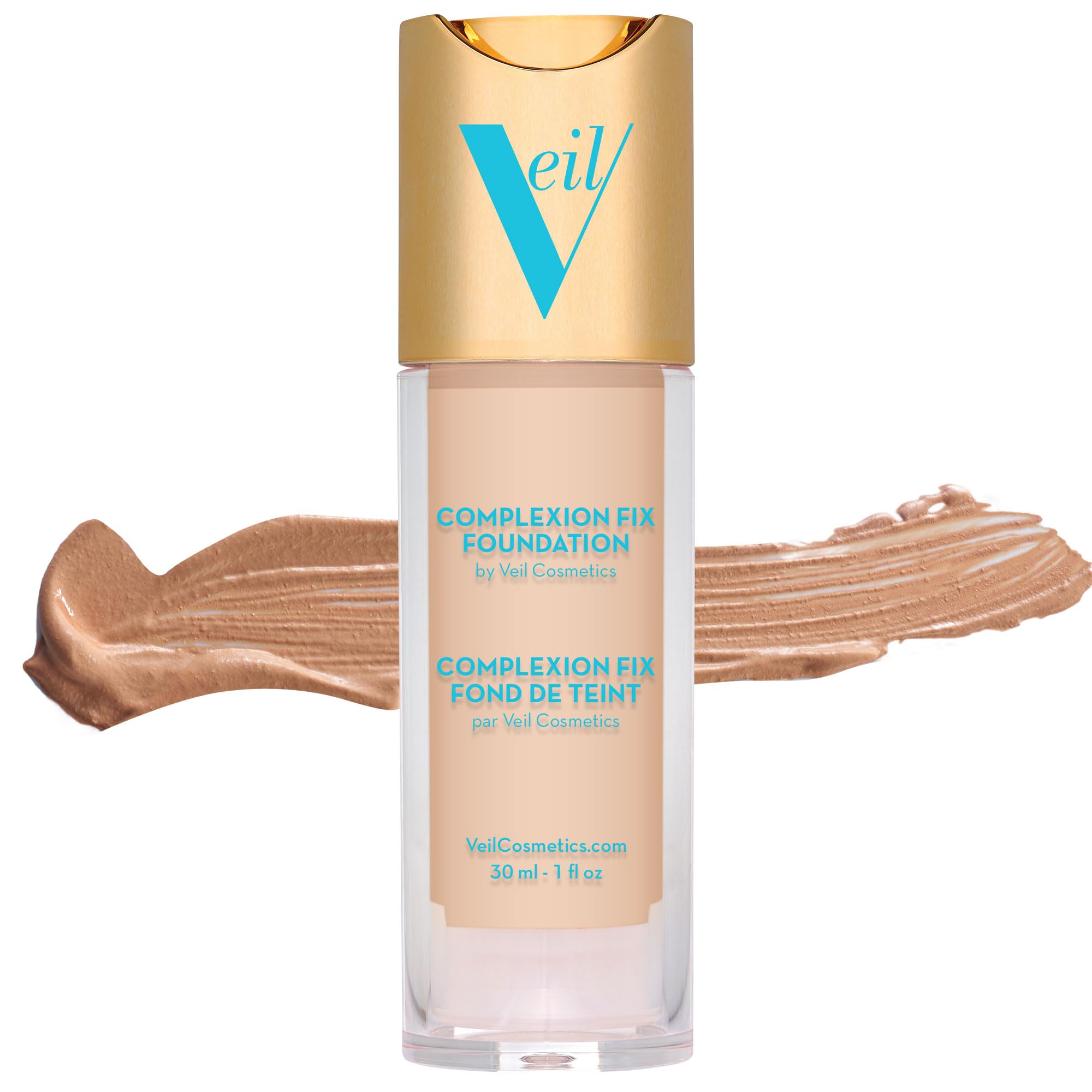Veil Cosmetics Complexion Fix Liquid Foundation - Buildable Coverage - Water-Resistant, Hypoallergenic, Oil-Free, Cruelty-Free &