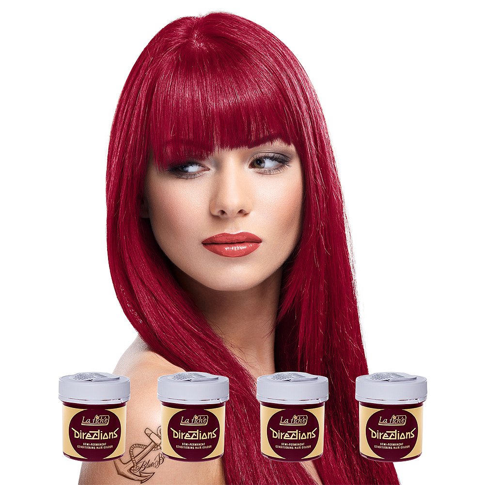 4 X La Riche Directions Semi-Permanent Hair color 88ml Tubs - Rose Red