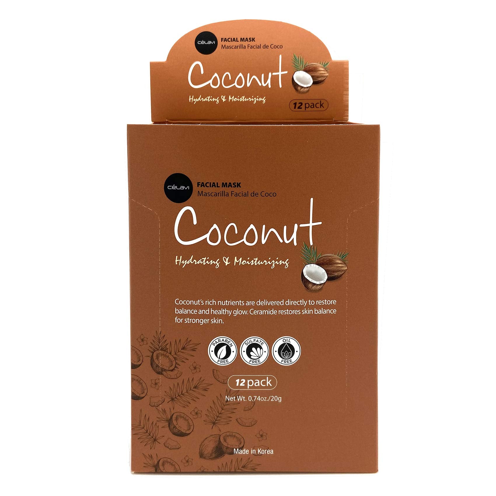 Celavi Facial Mask Set Korean Essence Sheet Masks (12-Pcs, Coconut)