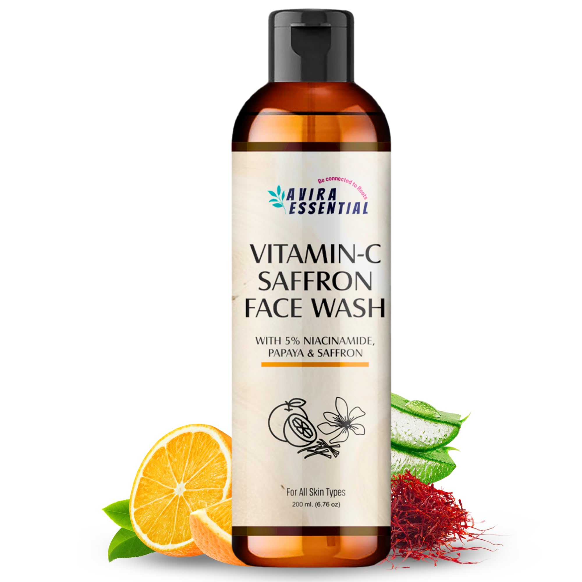 Avira Essential Vitamin C Saffron 5% Niacinamide Face Wash For Even Tone, Glowing And Brightening Skin, Non Drying, Anti Polluti
