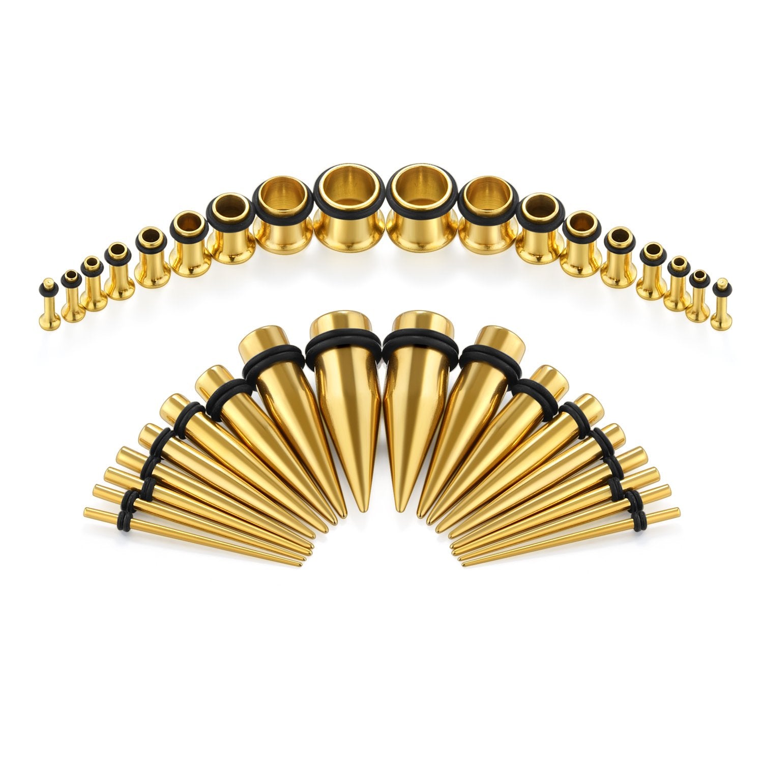 VCMART 14G-00G 36pcs Ear Gauges Stretching Kit Tapers Plugs Eyelets Implant Grade Steel