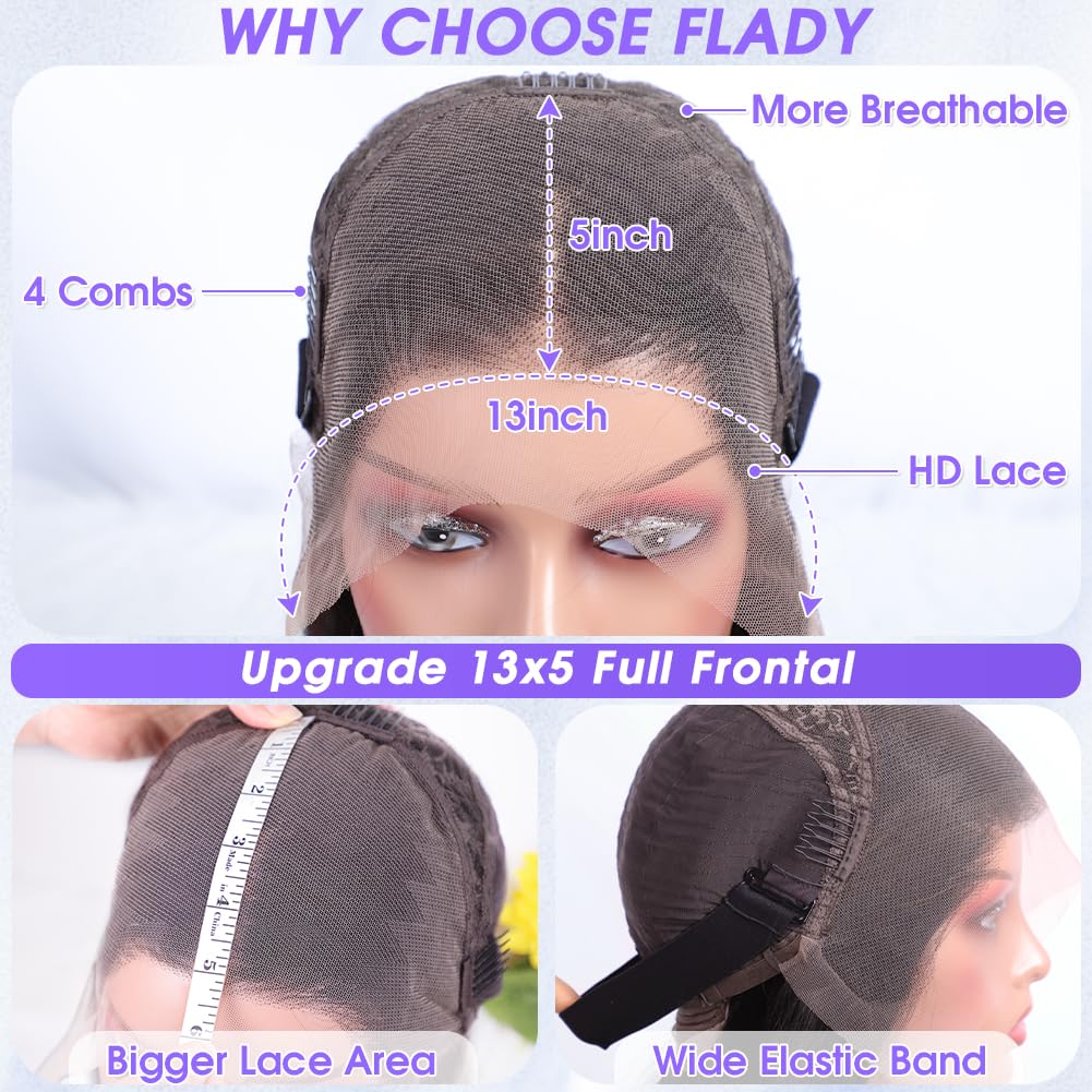 Flady 24 Inch Hd Lace Front Wigs Human Hair 13X4 Pre Plucked Bleached Knots Lace Front Wig 180% Bone Straight Human Hair Wigs Fo