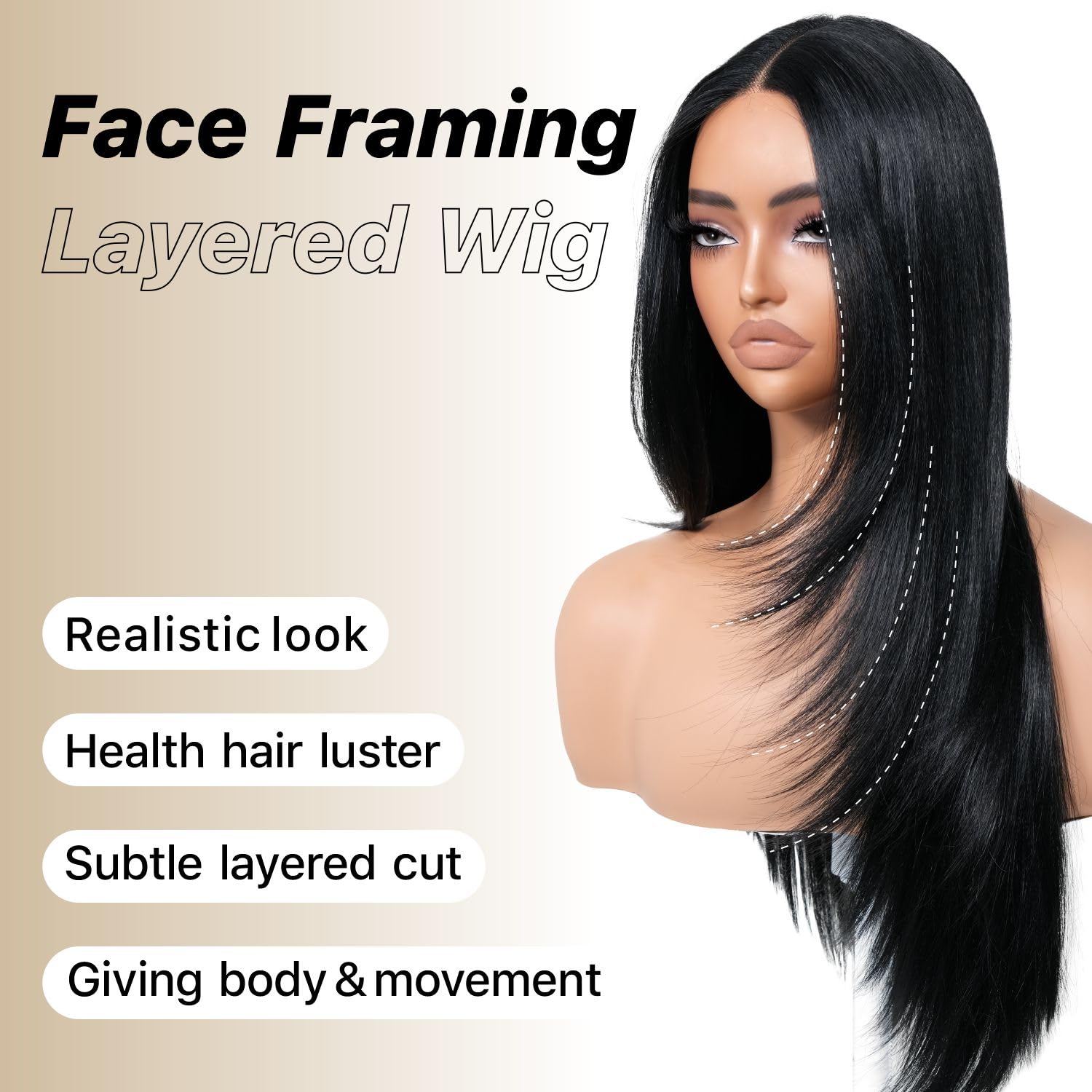 BrownBomb Black Wear and Go Glueless Wigs Pre Plucked Pre Cut for Beginners Long Layered Straight Synthetic Lace Front Wigs with