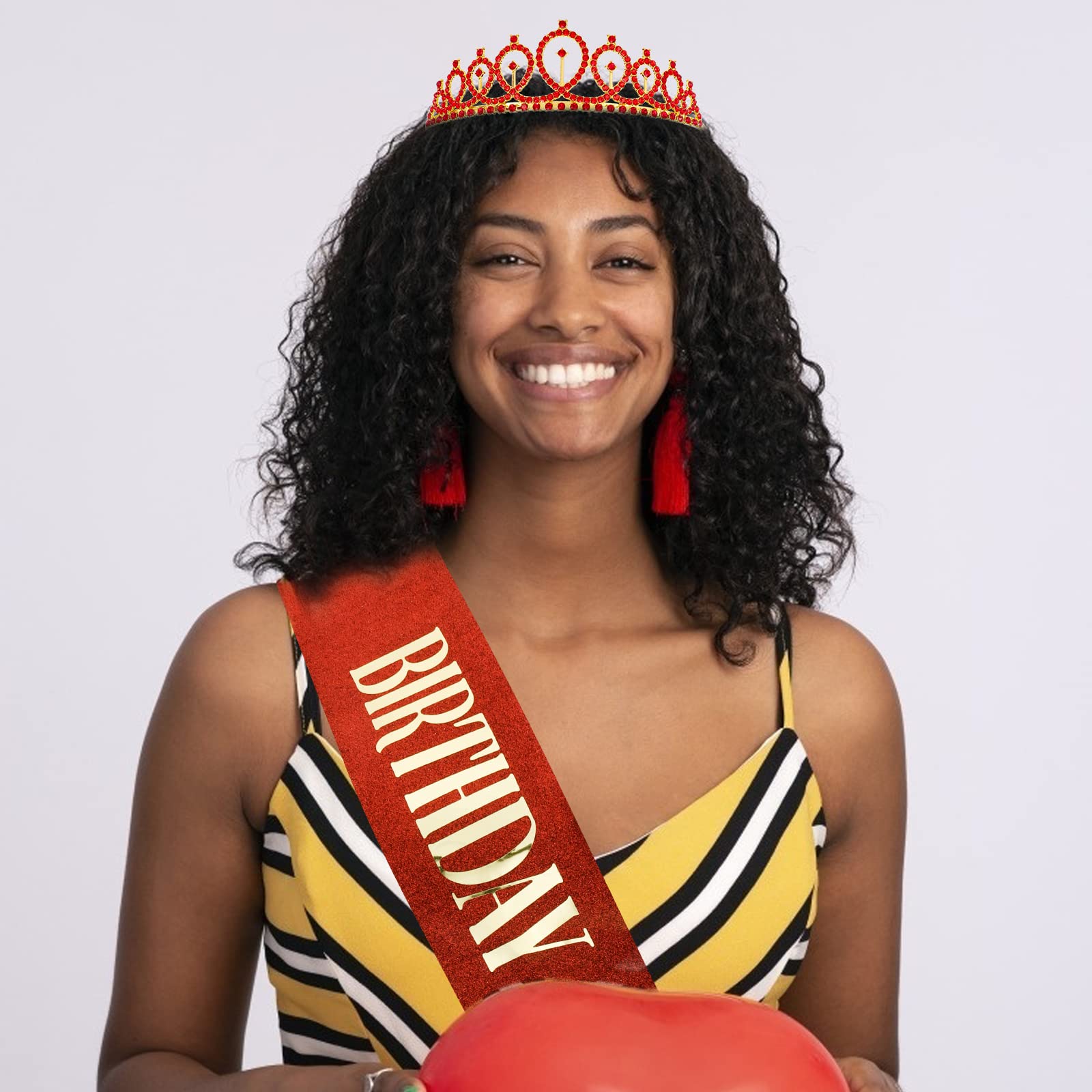 Birthday Queen Sash & Crystal Red Tiara Kit CIEHER Birthday Crown and Sash Crowns for Women Birthday Sash for Women Girls Red Cr